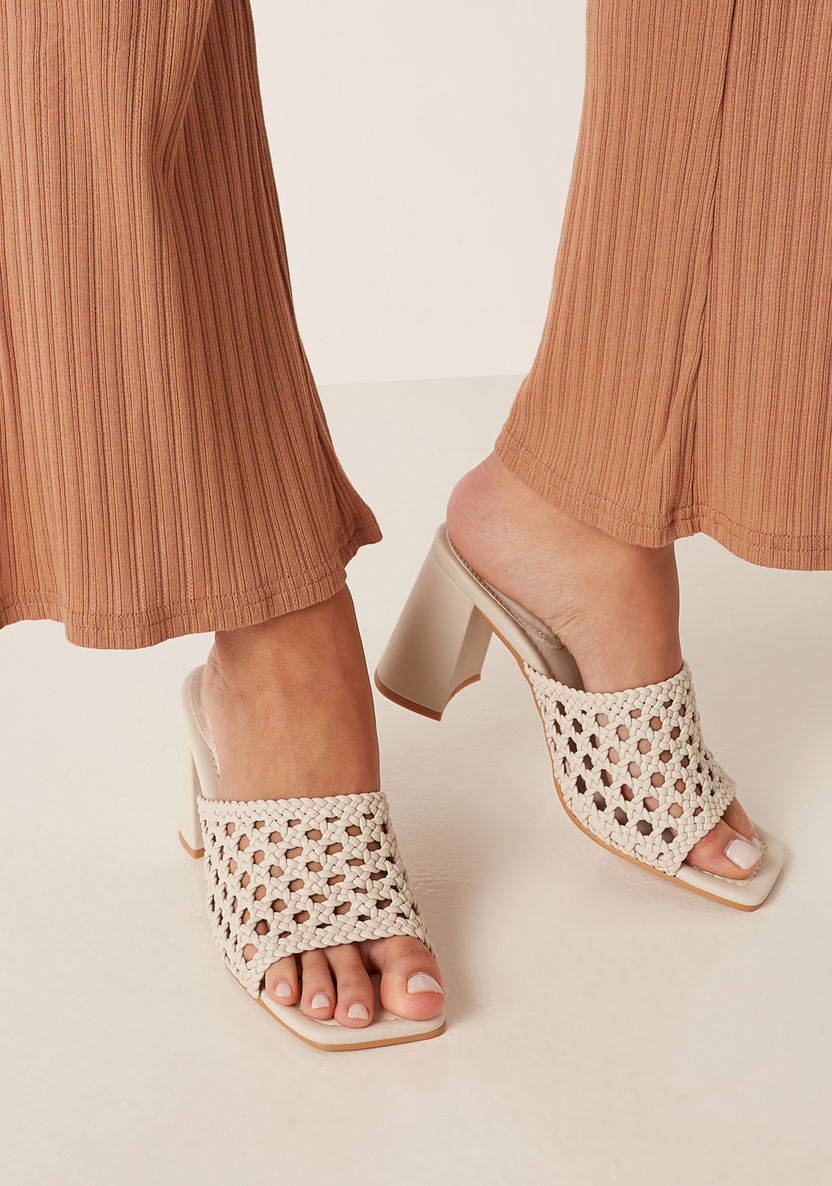Celeste Women's Slip-On Sandals with Weave Detail and Block Heels-Women%27s Heel Sandals-image-1