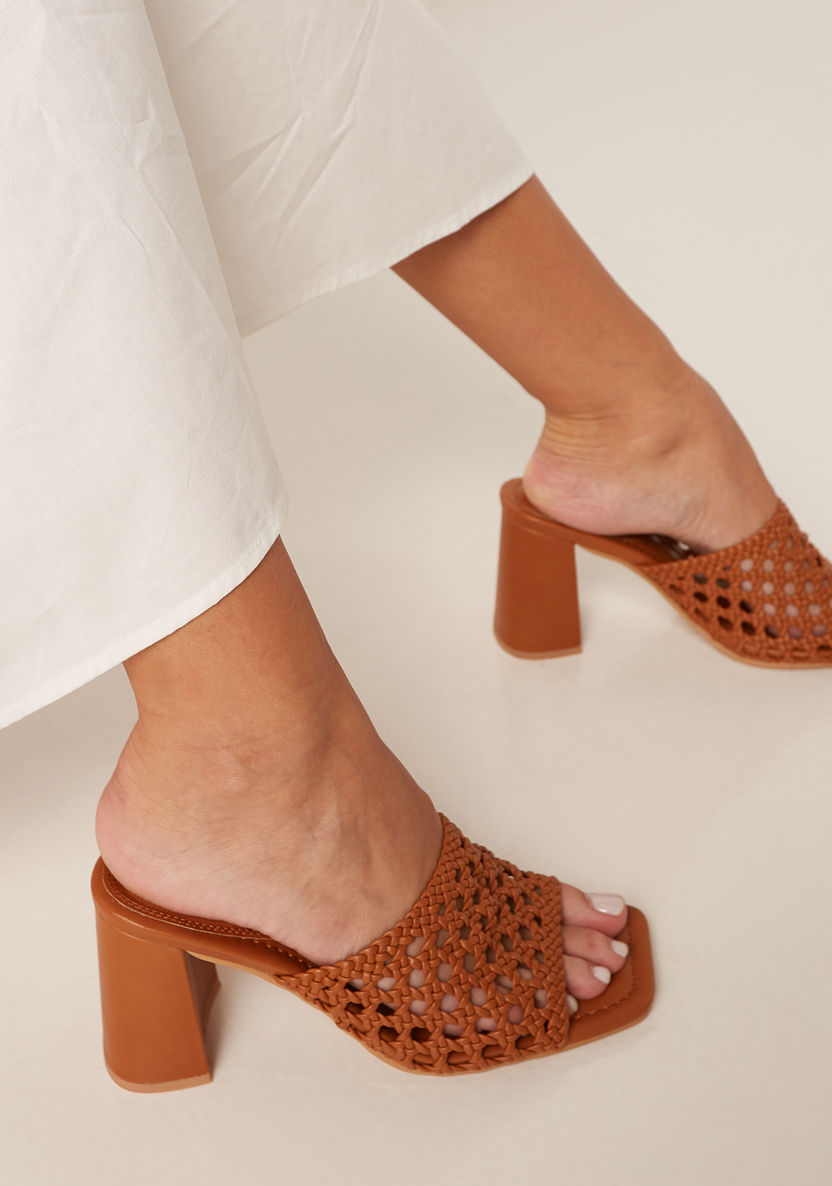 Celeste Women's Slip-On Sandals with Weave Detail and Block Heels-Women%27s Heel Sandals-image-1