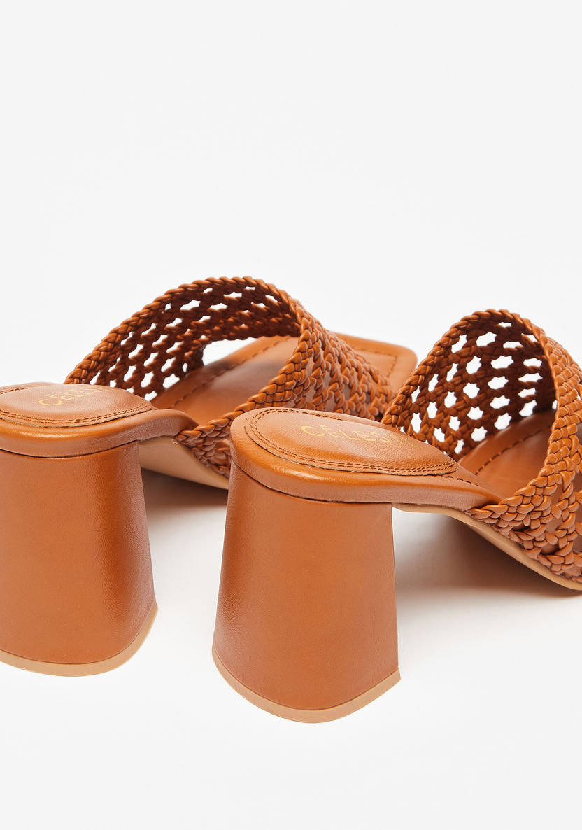 Celeste Women's Slip-On Sandals with Weave Detail and Block Heels-Women%27s Heel Sandals-image-3