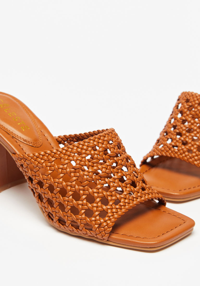 Celeste Women's Slip-On Sandals with Weave Detail and Block Heels-Women%27s Heel Sandals-image-5