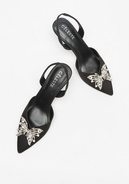 Celeste Women's Embellished Butterfly Slingback Shoes with Kitten Heel-Women%27s Heel Shoes-image-2