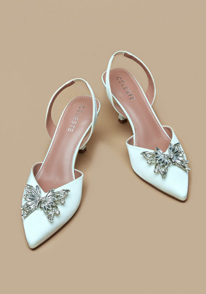 Celeste Women's Embellished Butterfly Slingback Shoes with Kitten Heel