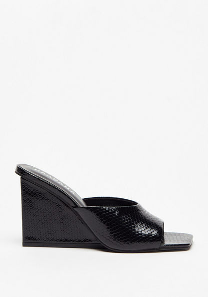 Haadana Textured Square Toe Slip-On Sandals with Wedge Heels-Women%27s Heel Sandals-image-0