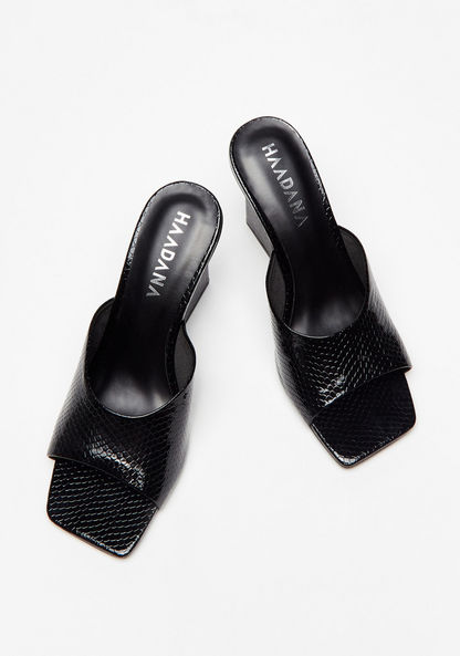Haadana Textured Square Toe Slip-On Sandals with Wedge Heels