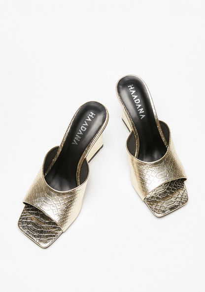 Haadana Textured Square Toe Slip-On Sandals with Wedge Heels-Women%27s Heel Sandals-image-2