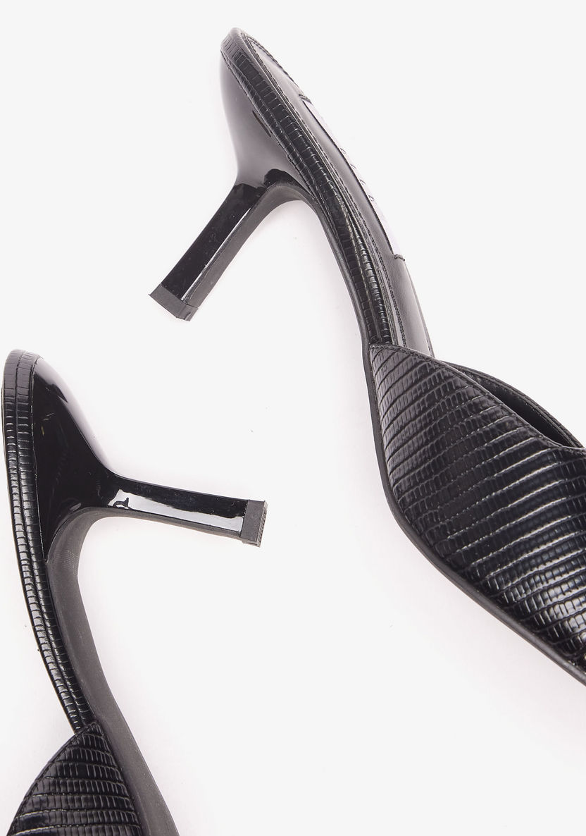 Elle Women's Textured Sandals with Embellished Metal Logo Trim and Stiletto Heels-Women%27s Heel Sandals-image-5