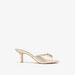 Elle Women's Textured Sandals with Embellished Metal Logo Trim and Stiletto Heels-Women%27s Heel Sandals-thumbnail-0