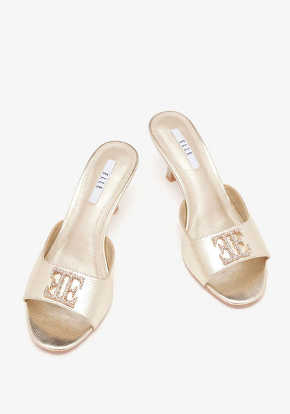 Elle Women's Textured Sandals with Embellished Metal Logo Trim and Stiletto Heels-Women%27s Heel Sandals-image-2