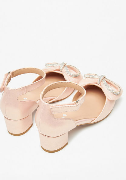 Little Missy Bow Embellished Ankle Strap Ballerina Shoes with Block Heels-Girl%27s Ballerinas-image-2