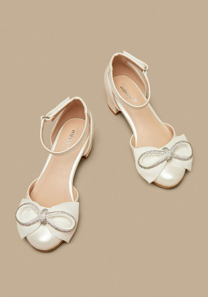Little Missy Bow Embellished Ankle Strap Ballerina Shoes with Block Heels