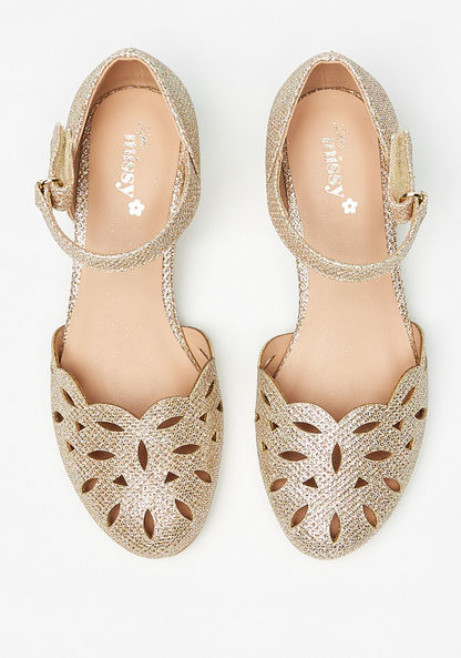 Little Missy Cutwork Detail Ballerina Sandals with Hook and Loop Closure