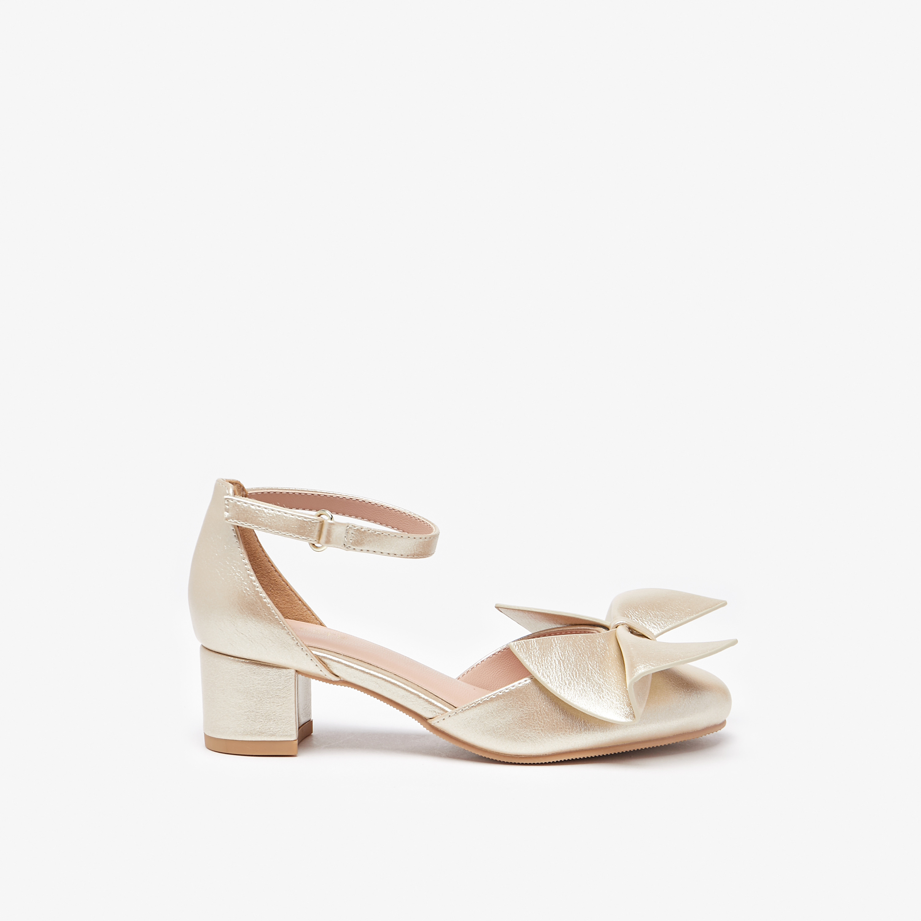 Celeste Girls' Bow Applique Ankle Strap Ballerinas with Block Heels-girls-shoes-sandals-image-3