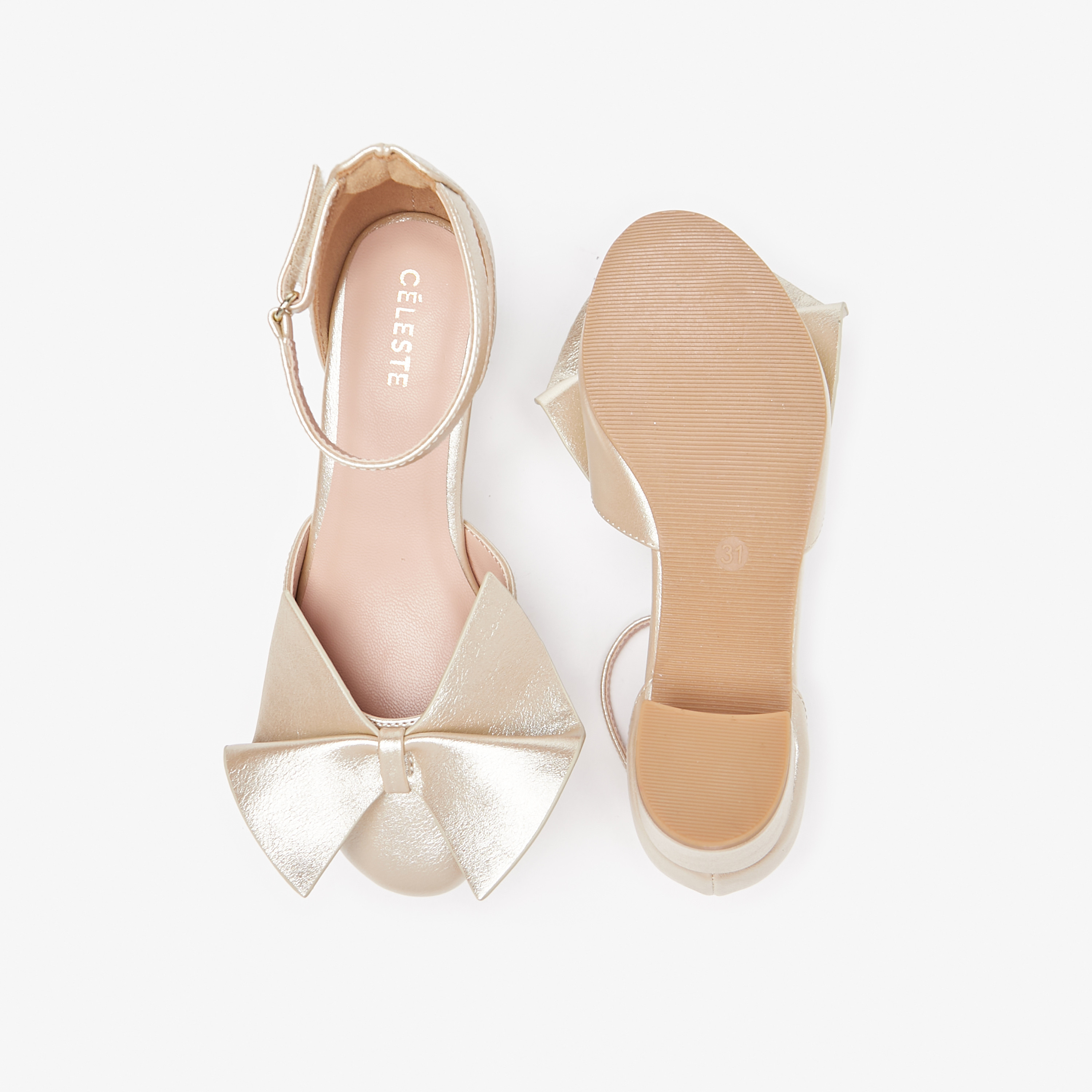 Celeste Girls' Bow Applique Ankle Strap Ballerinas with Block Heels-girls-shoes-sandals-image-4