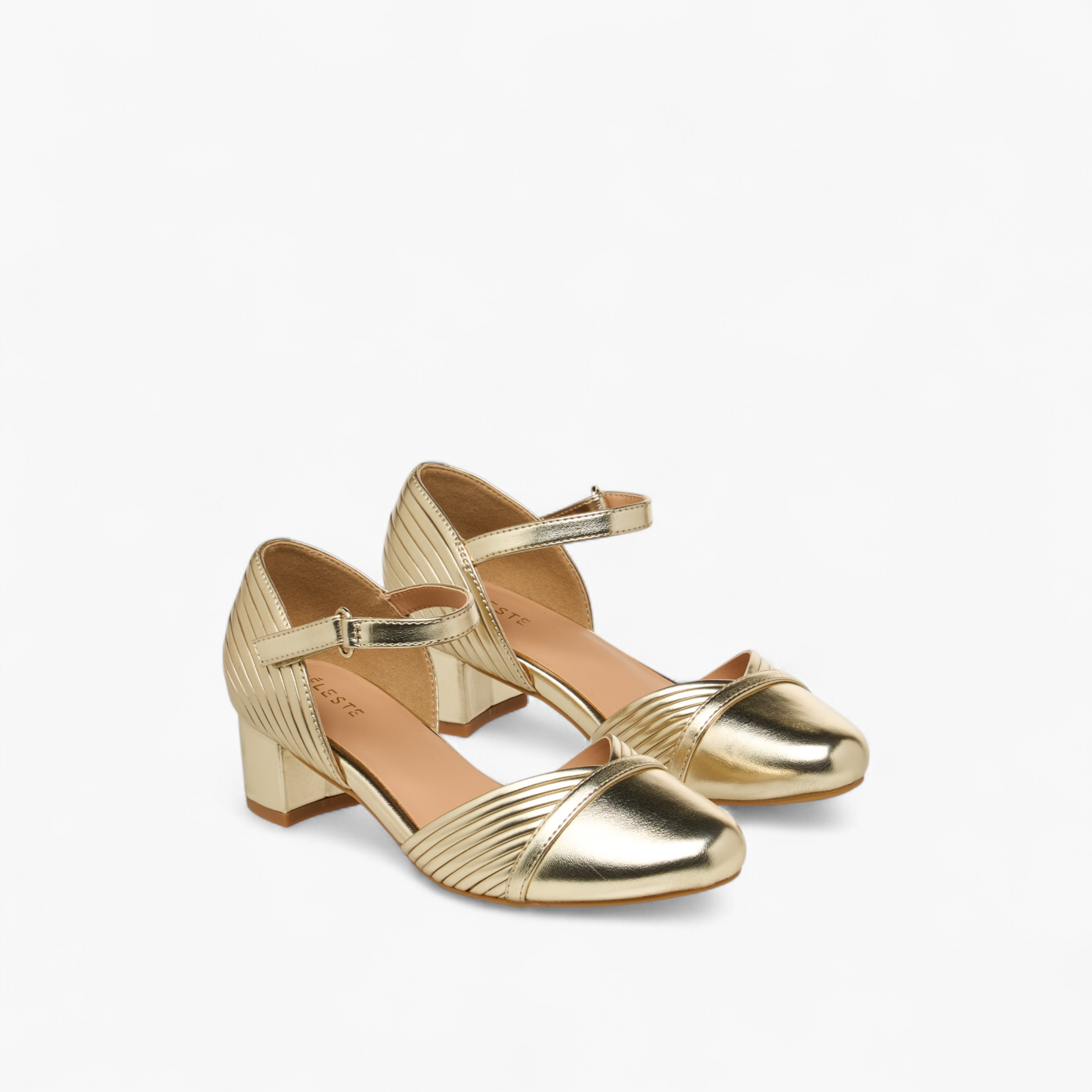 Celeste Girls' Metallic Block Heels Shoes with Hook and Loop Closure-girls-shoes-maryjanes-image-1