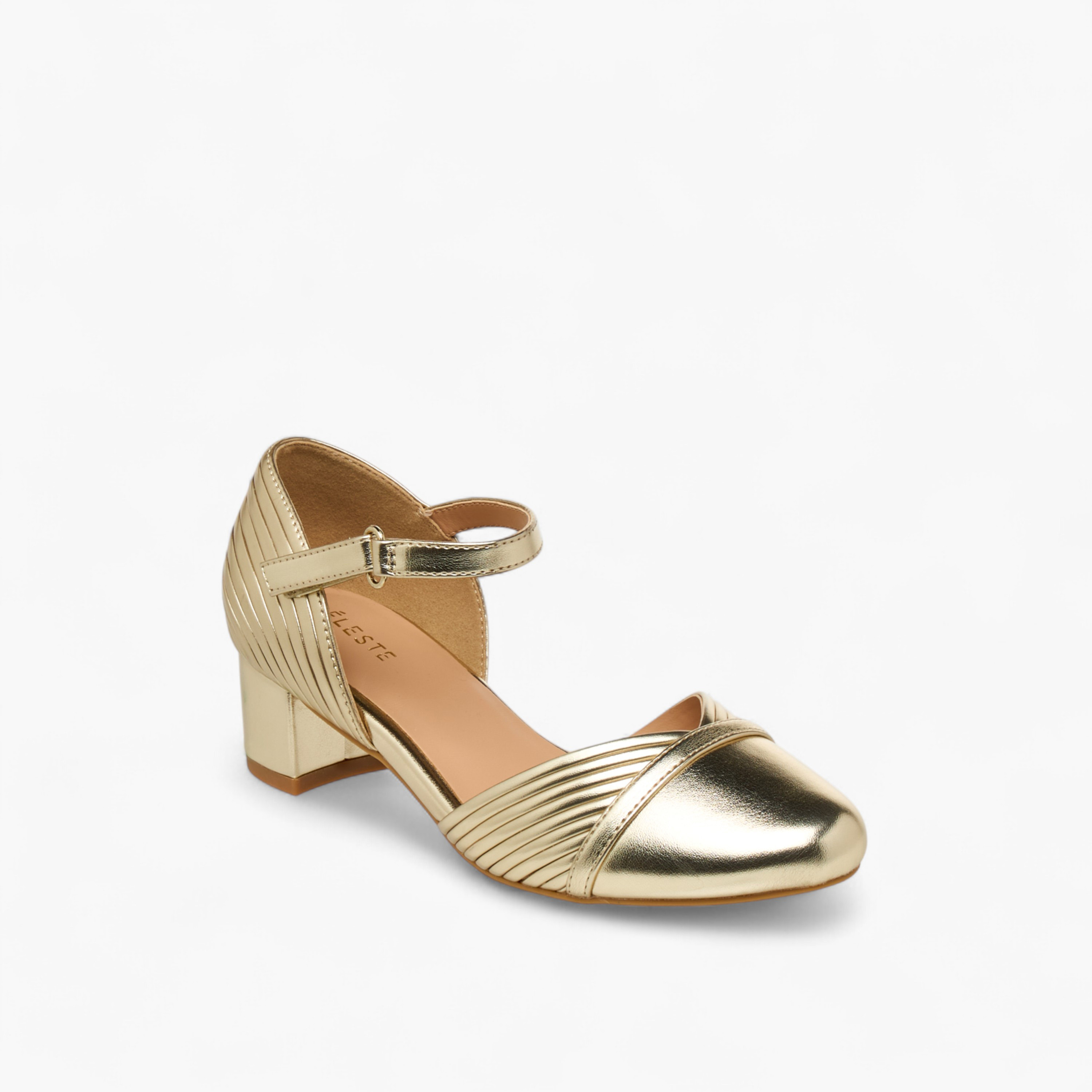 Celeste Girls' Metallic Block Heels Shoes with Hook and Loop Closure-girls-shoes-maryjanes-image-2