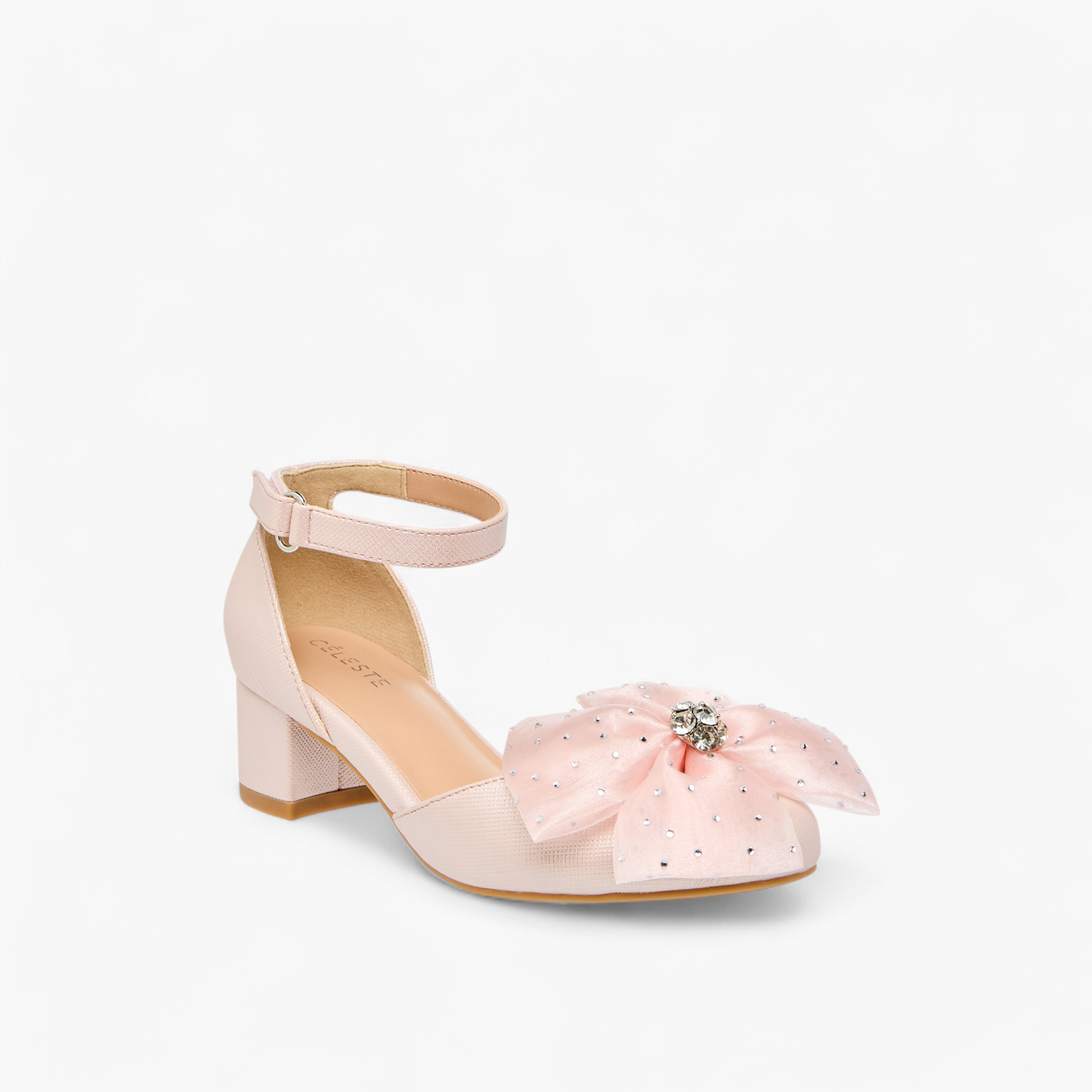 Celeste Girls' Flower Applique Block Heel Shoes with Hook and Loop Closure-girls-shoes-sandals-image-2