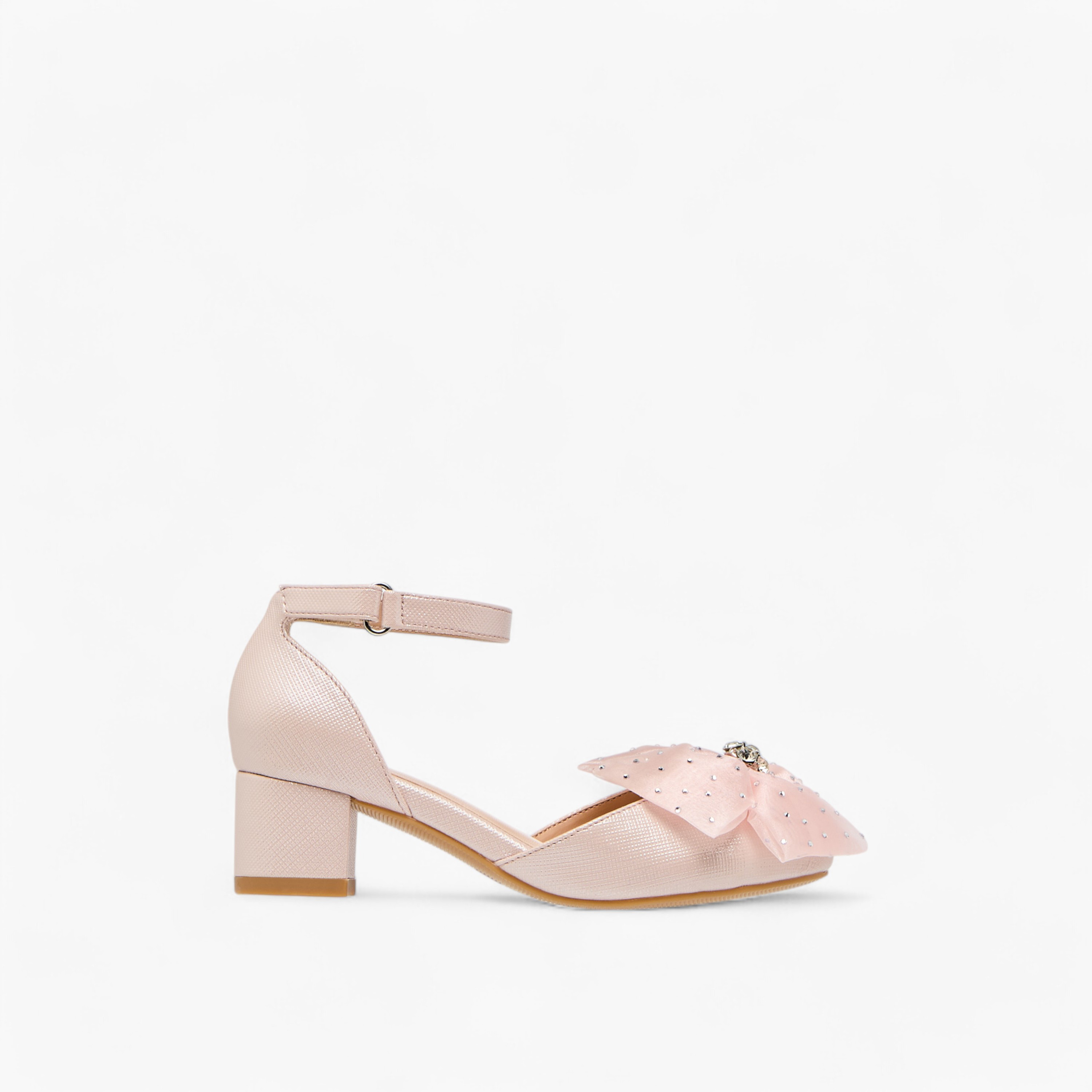 Celeste Girls' Flower Applique Block Heel Shoes with Hook and Loop Closure-girls-shoes-sandals-image-3