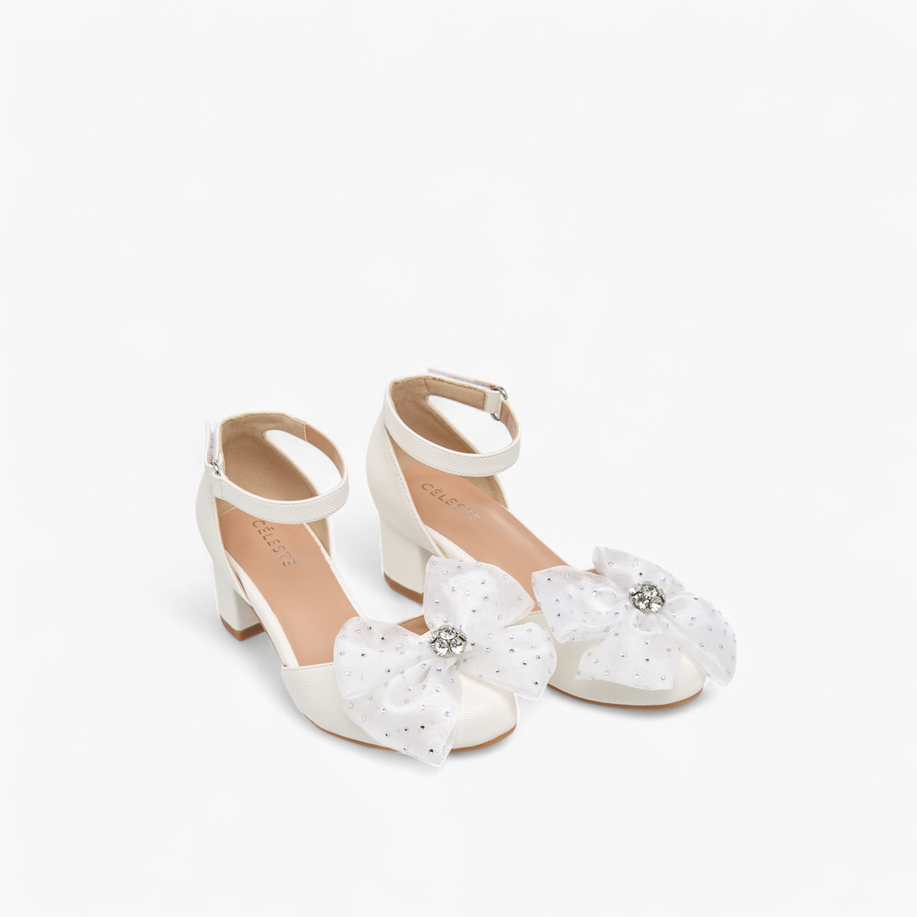 Celeste Girls' Flower Applique Block Heel Shoes with Hook and Loop Closure-girls-shoes-sandals-image-1