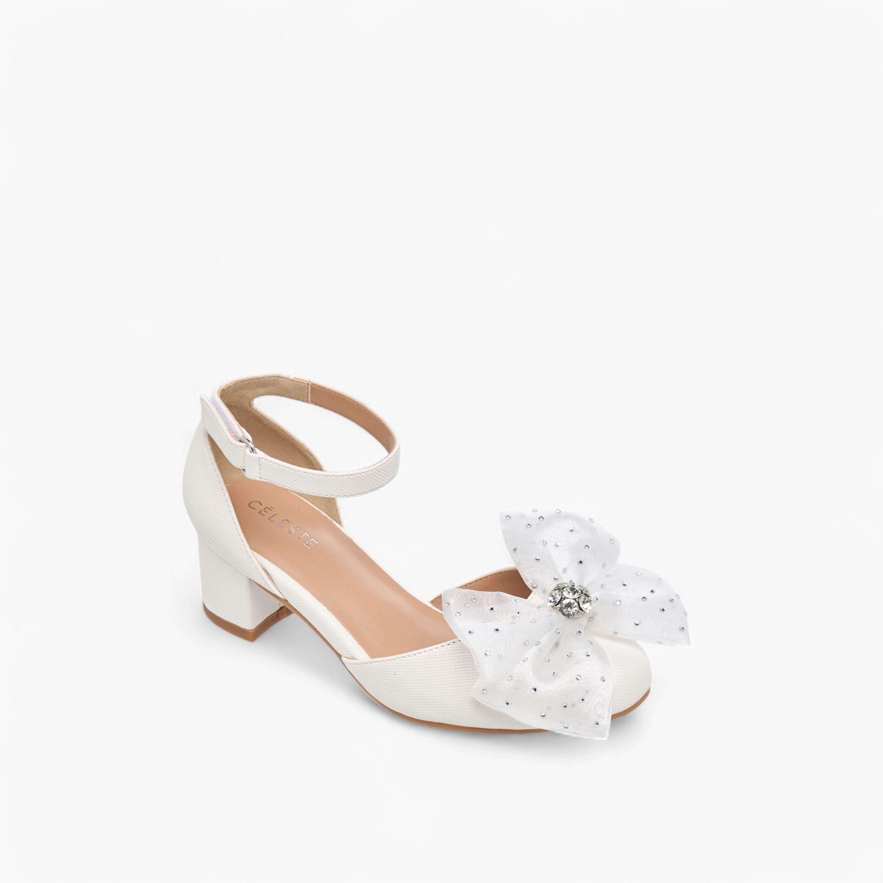 Celeste Girls' Flower Applique Block Heel Shoes with Hook and Loop Closure-girls-shoes-sandals-image-2