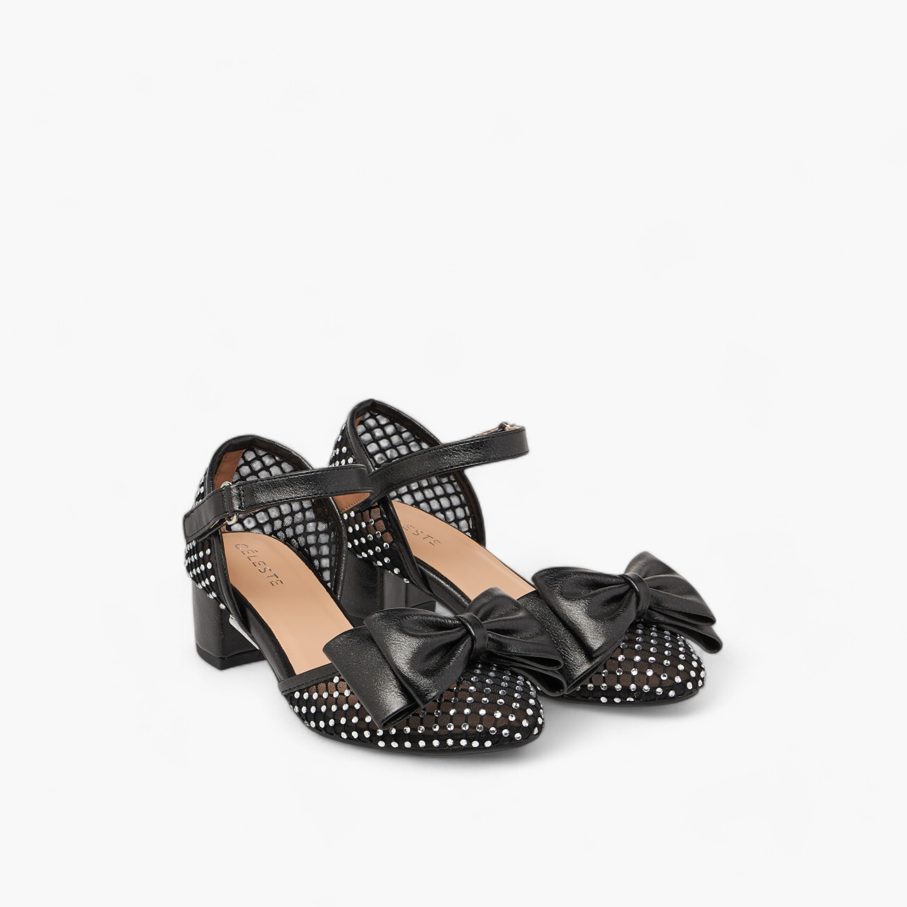 Celeste Girls Bow Accent Block Heel Shoes with Hook and Loop Closure-girls-shoes-ballerinas-image-1