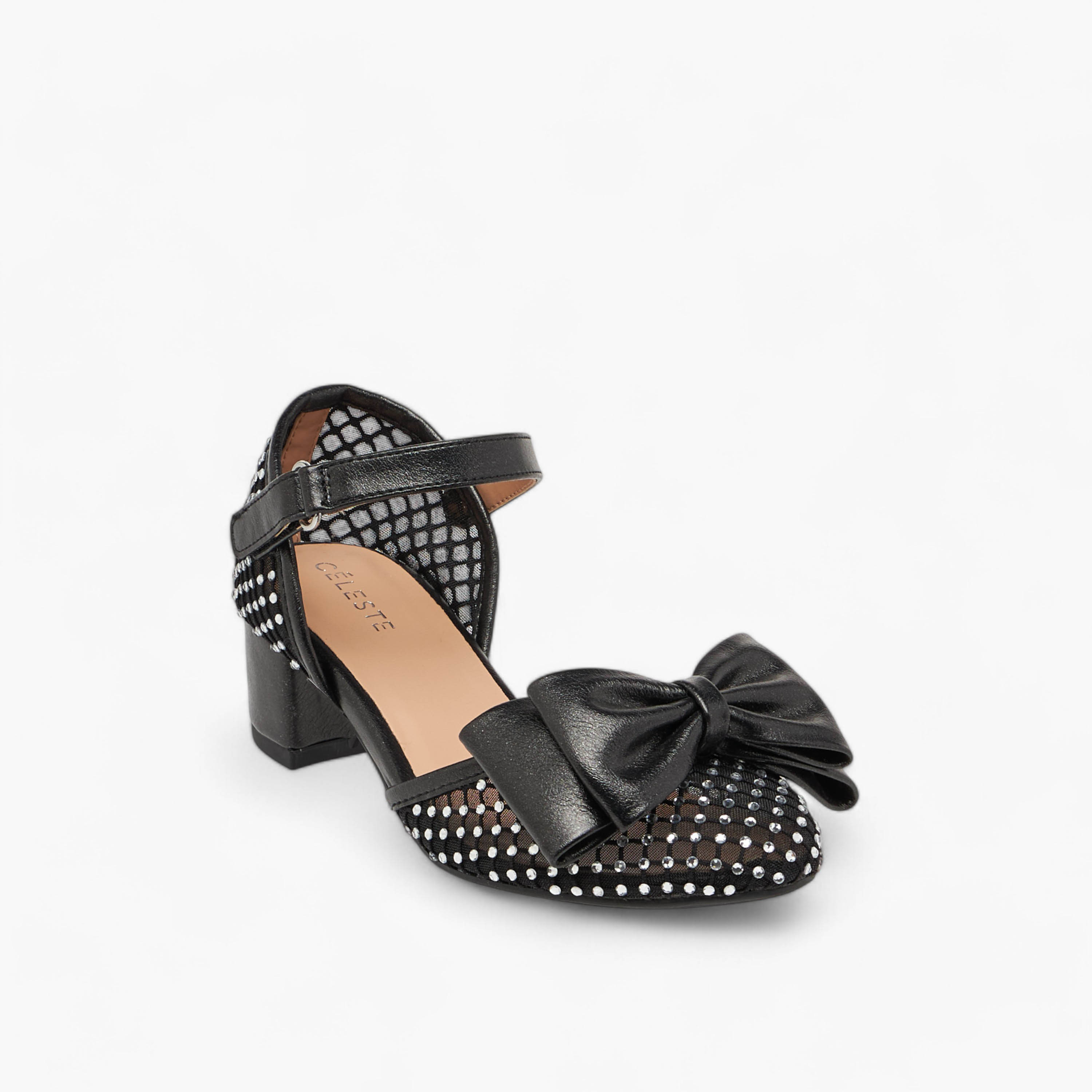 Celeste Girls Bow Accent Block Heel Shoes with Hook and Loop Closure-girls-shoes-ballerinas-image-2