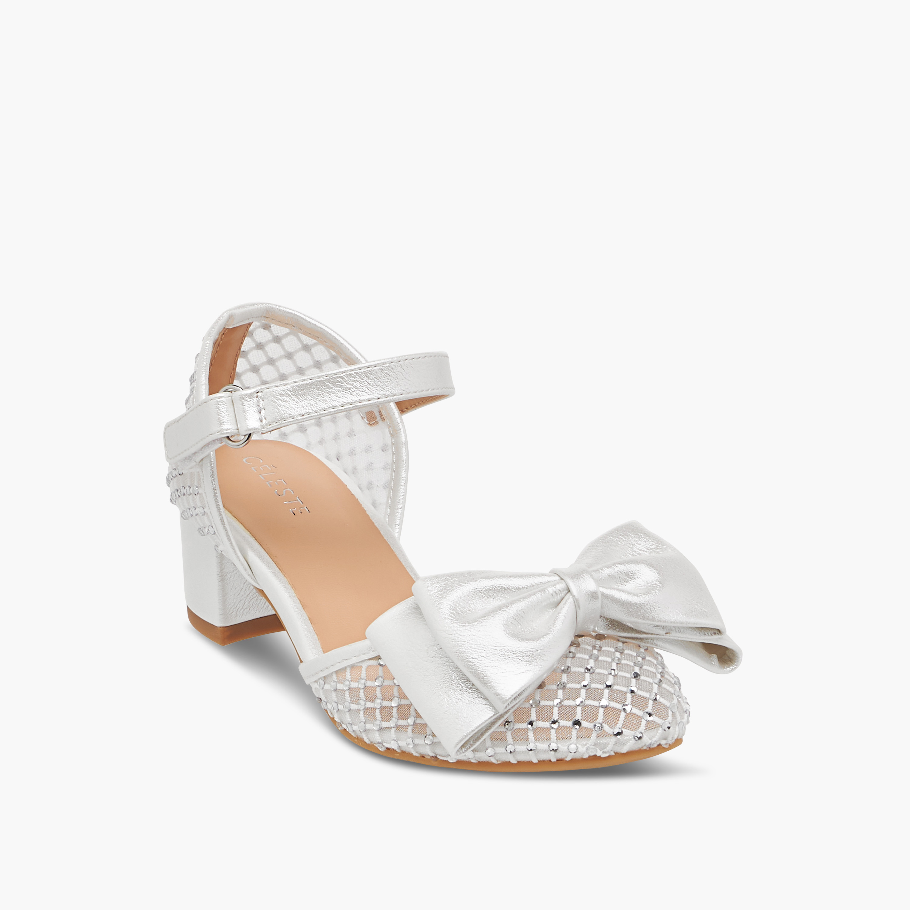 Celeste Girls Bow Accent Block Heel Shoes with Hook and Loop Closure-girls-shoes-ballerinas-image-2