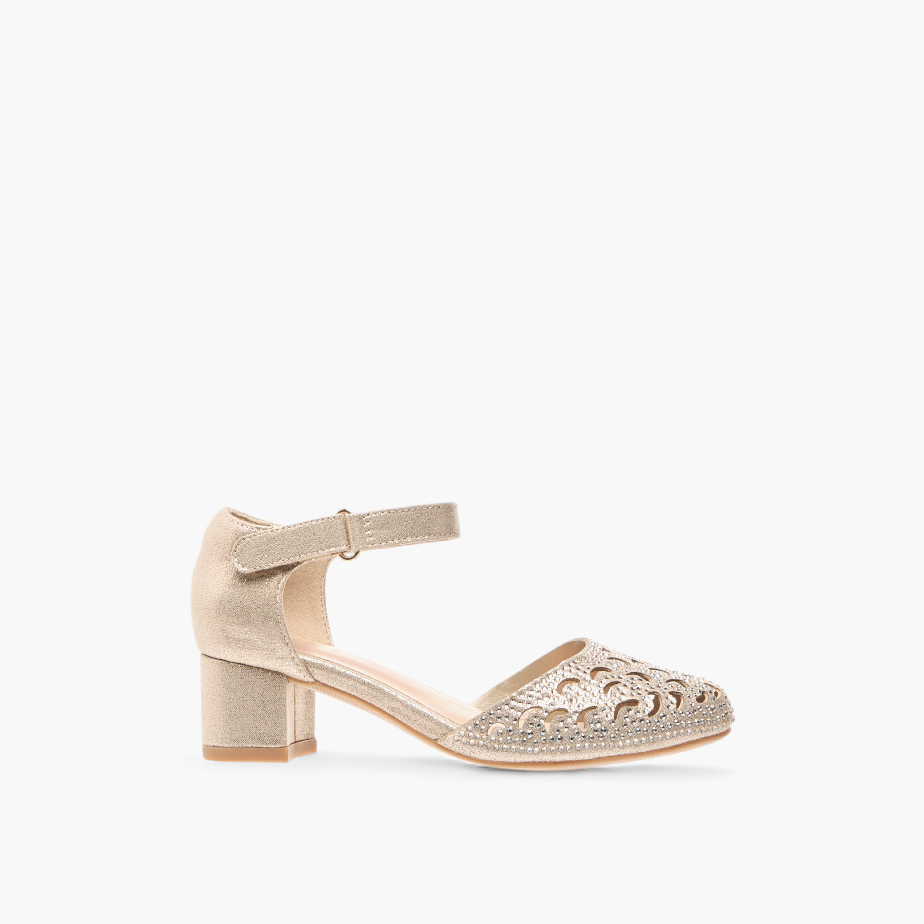 Celeste Girls' Embellished Block Heel Shoes with Ankle Strap and Cutout Detail-girls-shoes-sandals-image-3