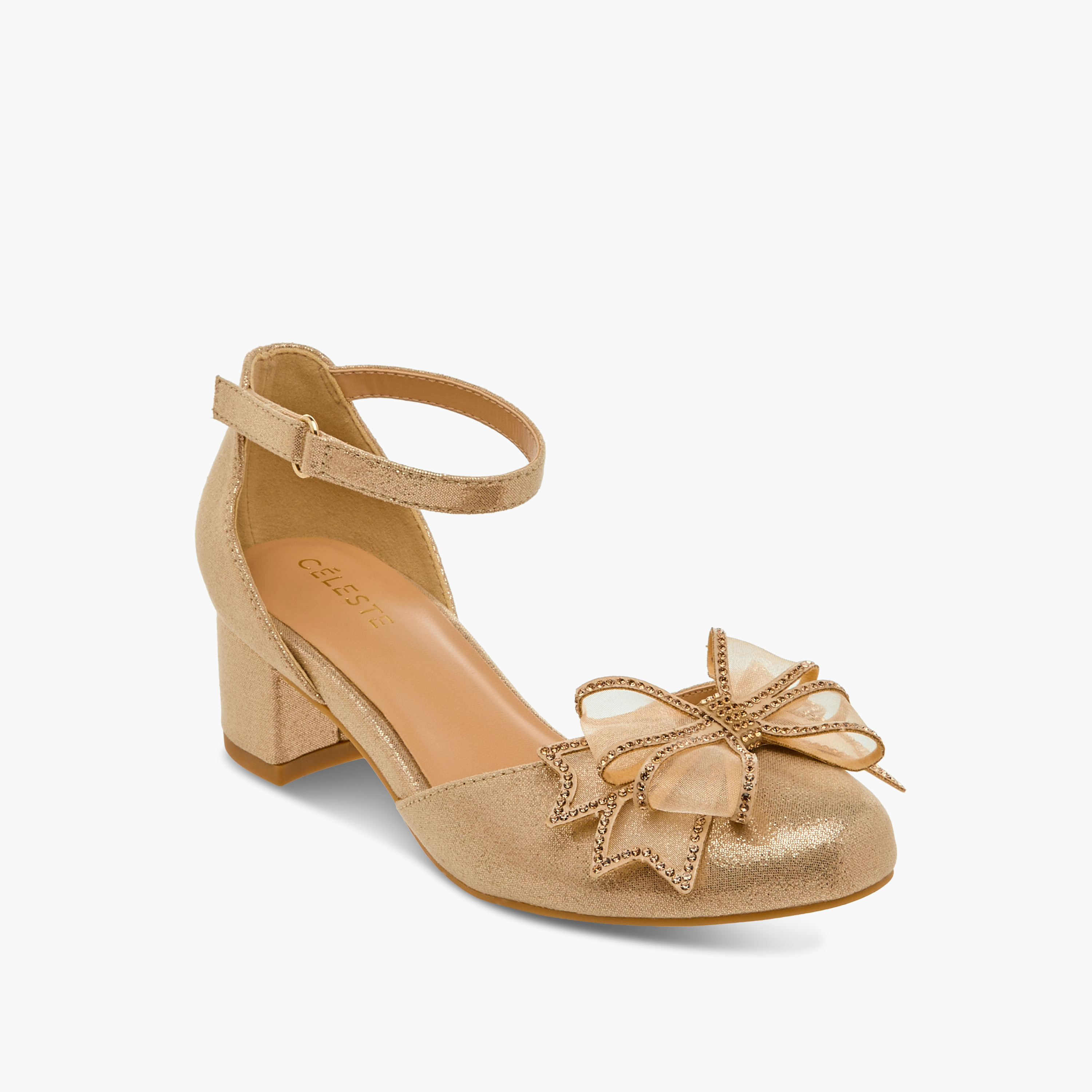 Celeste Bow Embellished Closed Feet Shoes with Hook and Loop Closure-girls-shoes-ballerinas-image-2