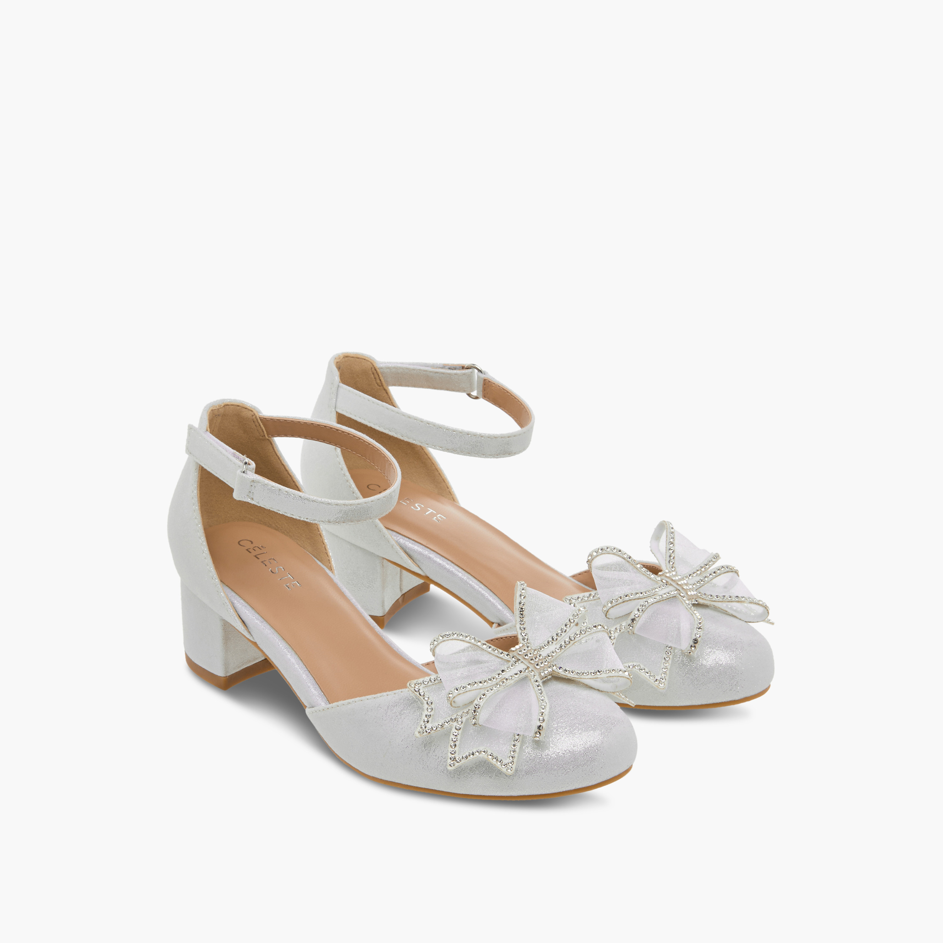 Celeste Bow Embellished Closed Feet Shoes with Hook and Loop Closure-girls-shoes-ballerinas-image-1