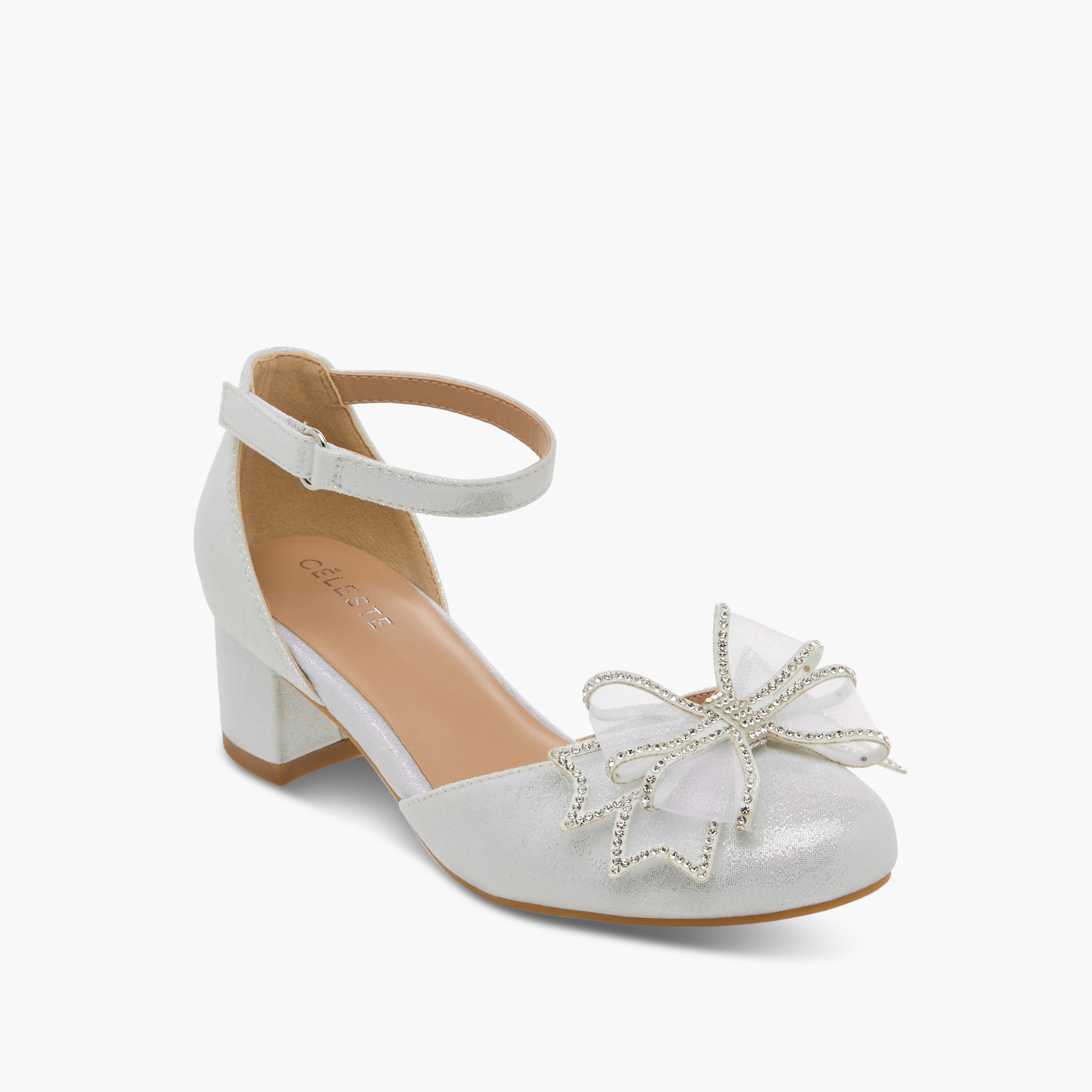 Celeste Bow Embellished Closed Feet Shoes with Hook and Loop Closure-girls-shoes-ballerinas-image-2