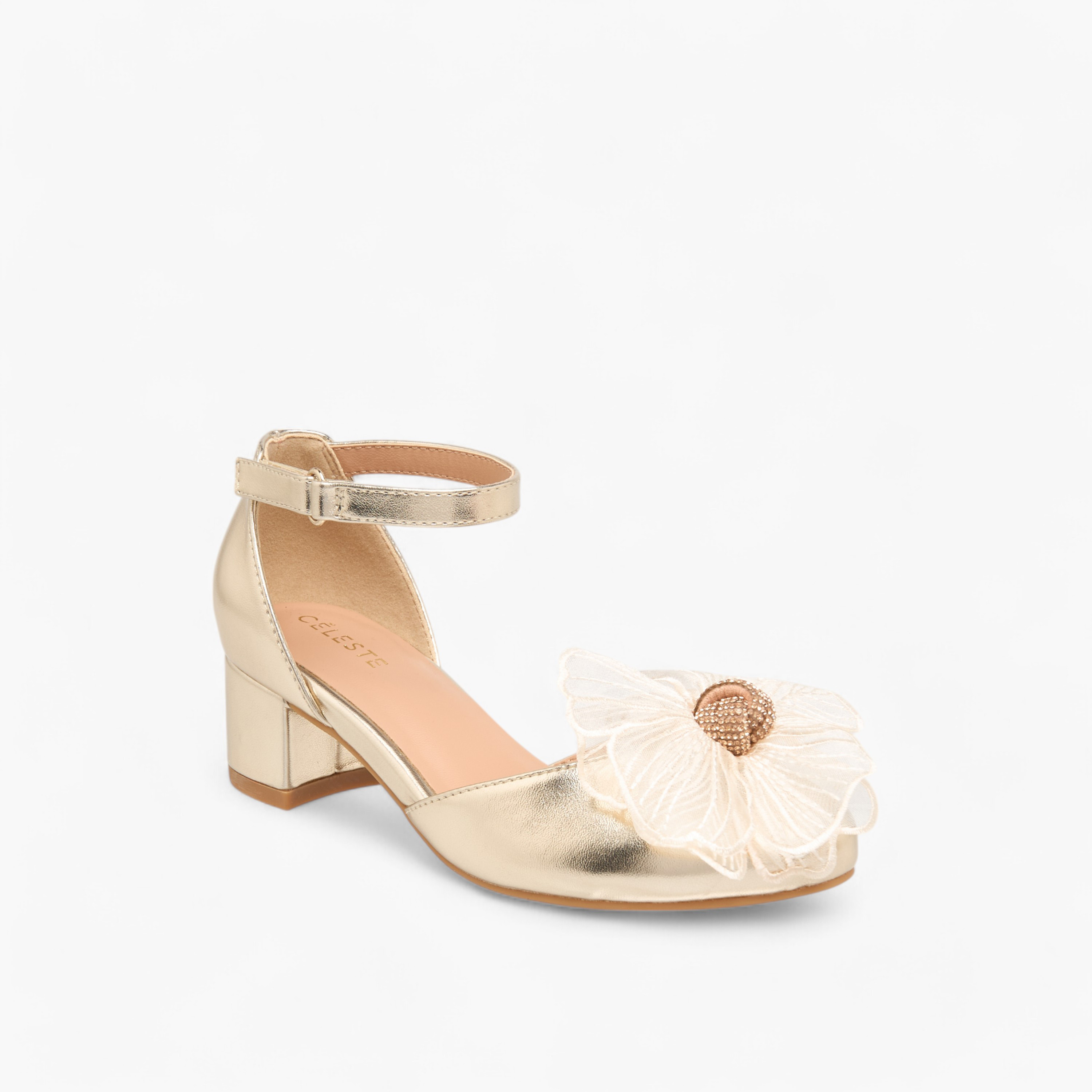 Celeste Girls' Floral Embellished Shoes with Hook and Loop Closure-girls-shoes-sandals-image-2