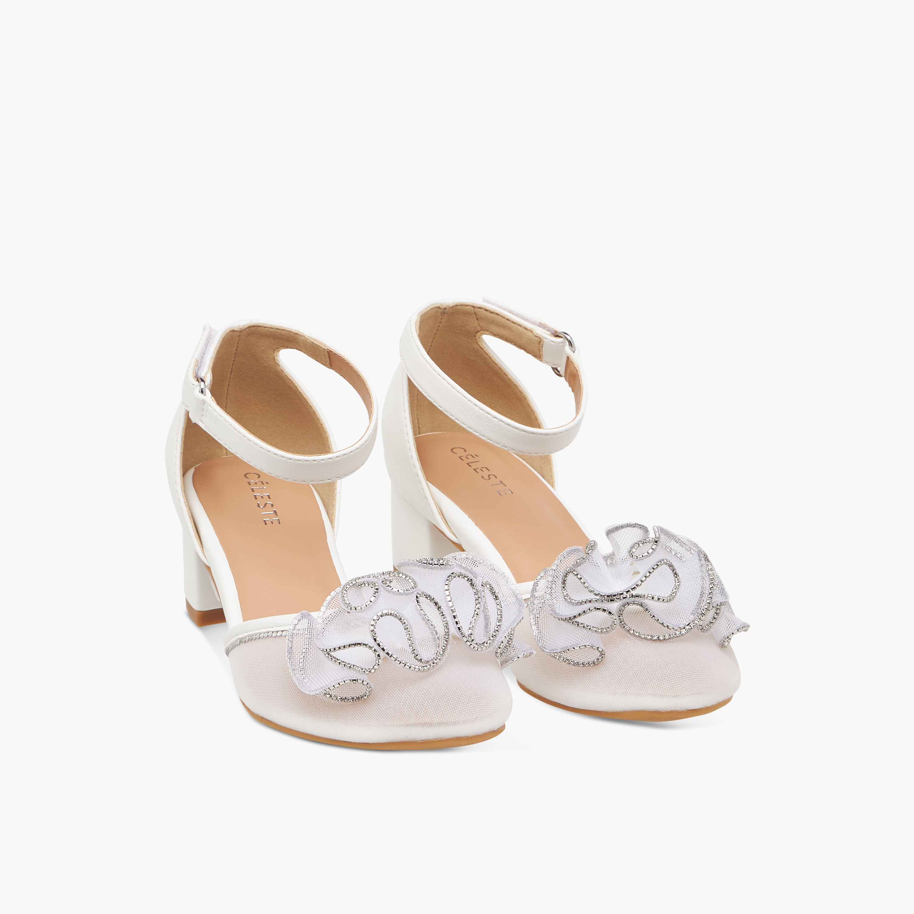 Celeste Girl's Embellished Block Heeled Sandals with Hook and Loop Closure-girls-shoes-sandals-image-1