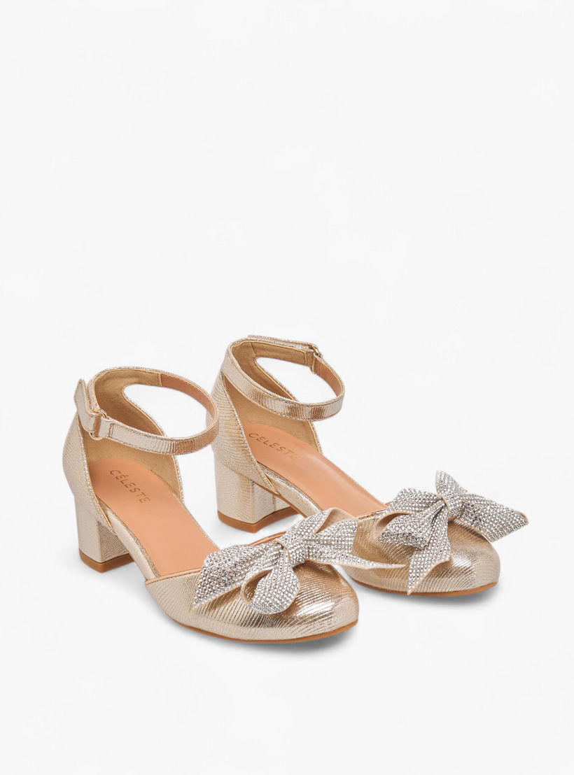 حذاء بكعب سميك مزيّن بفيونكة وشريط إغلاق لاصق للبنات من سيليست-girls-shoes-sandals-image-1