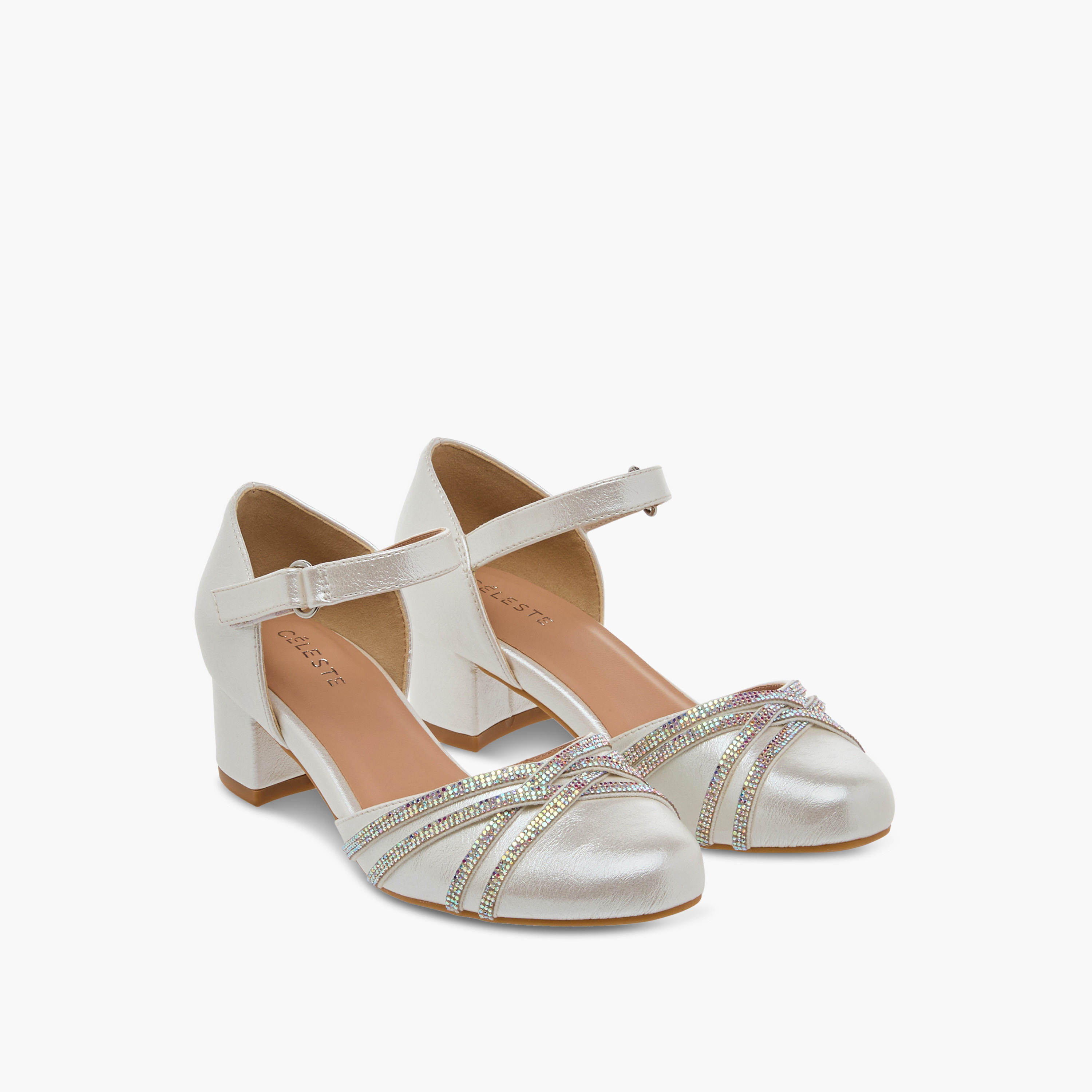 Celeste Girls Embellished Block Heel Shoes with Hook and Loop Closure-girls-shoes-ballerinas-image-1