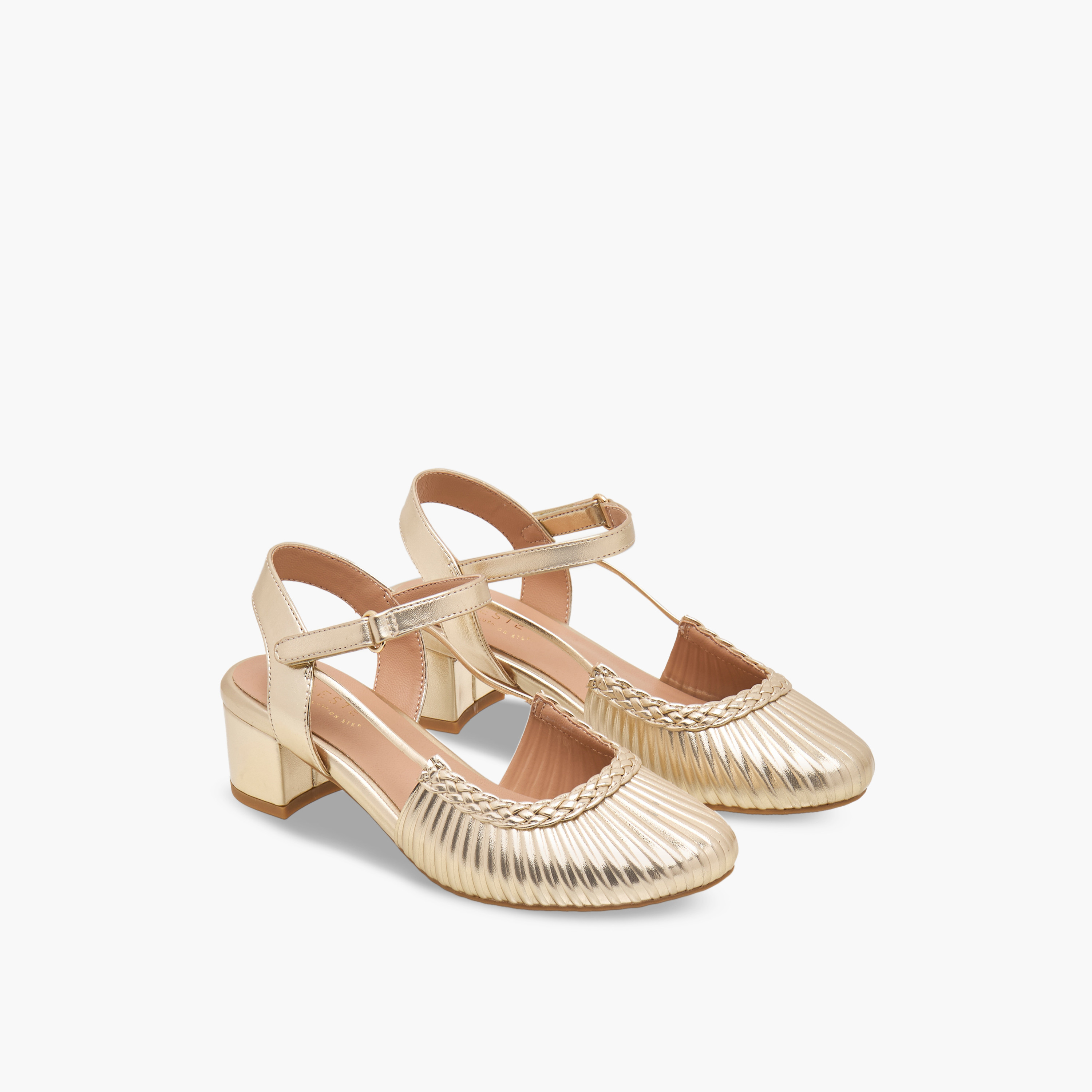 Celeste Girls Textured Block Heels Shoes-girls-shoes-sandals-image-1