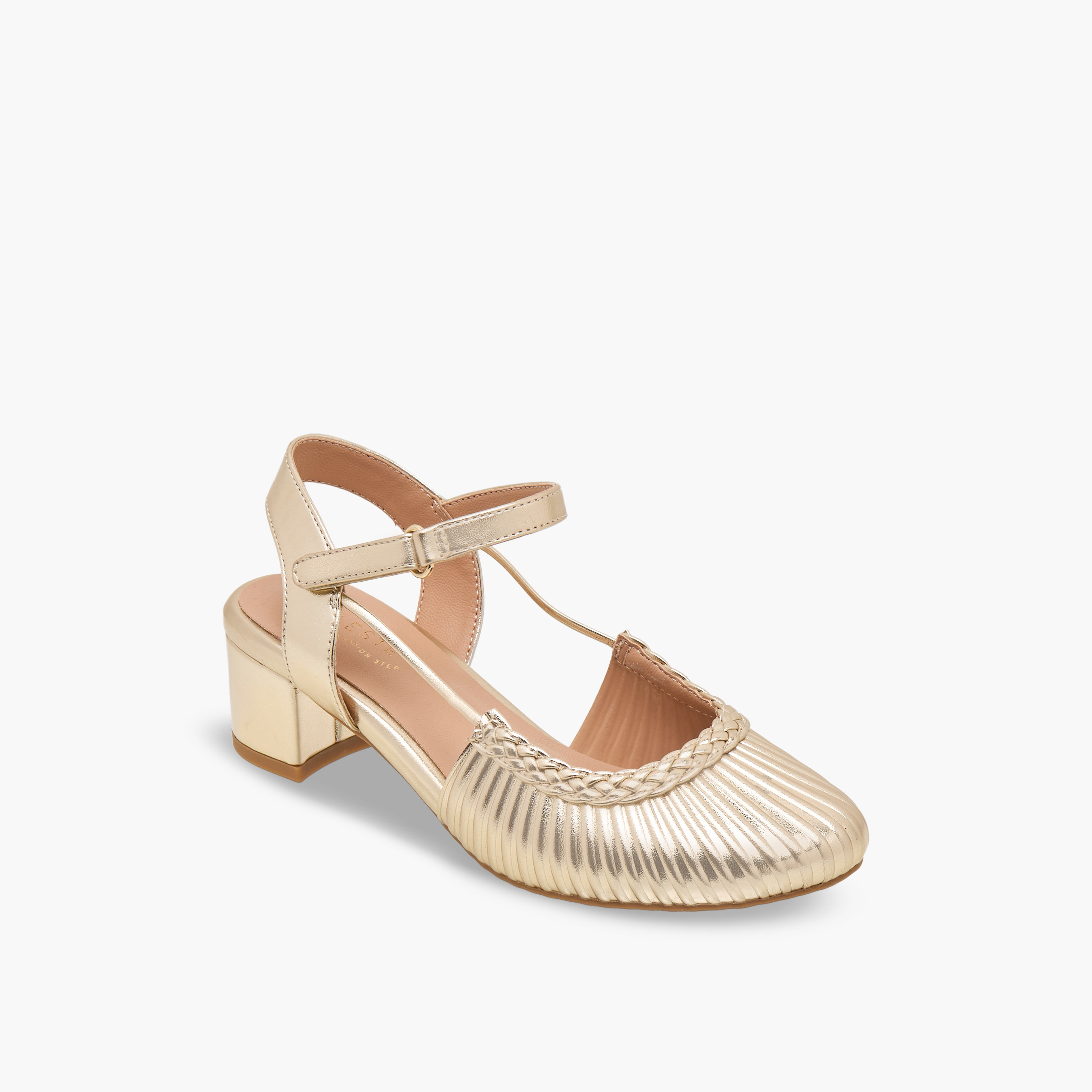 Celeste Girls Textured Block Heels Shoes-girls-shoes-sandals-image-2