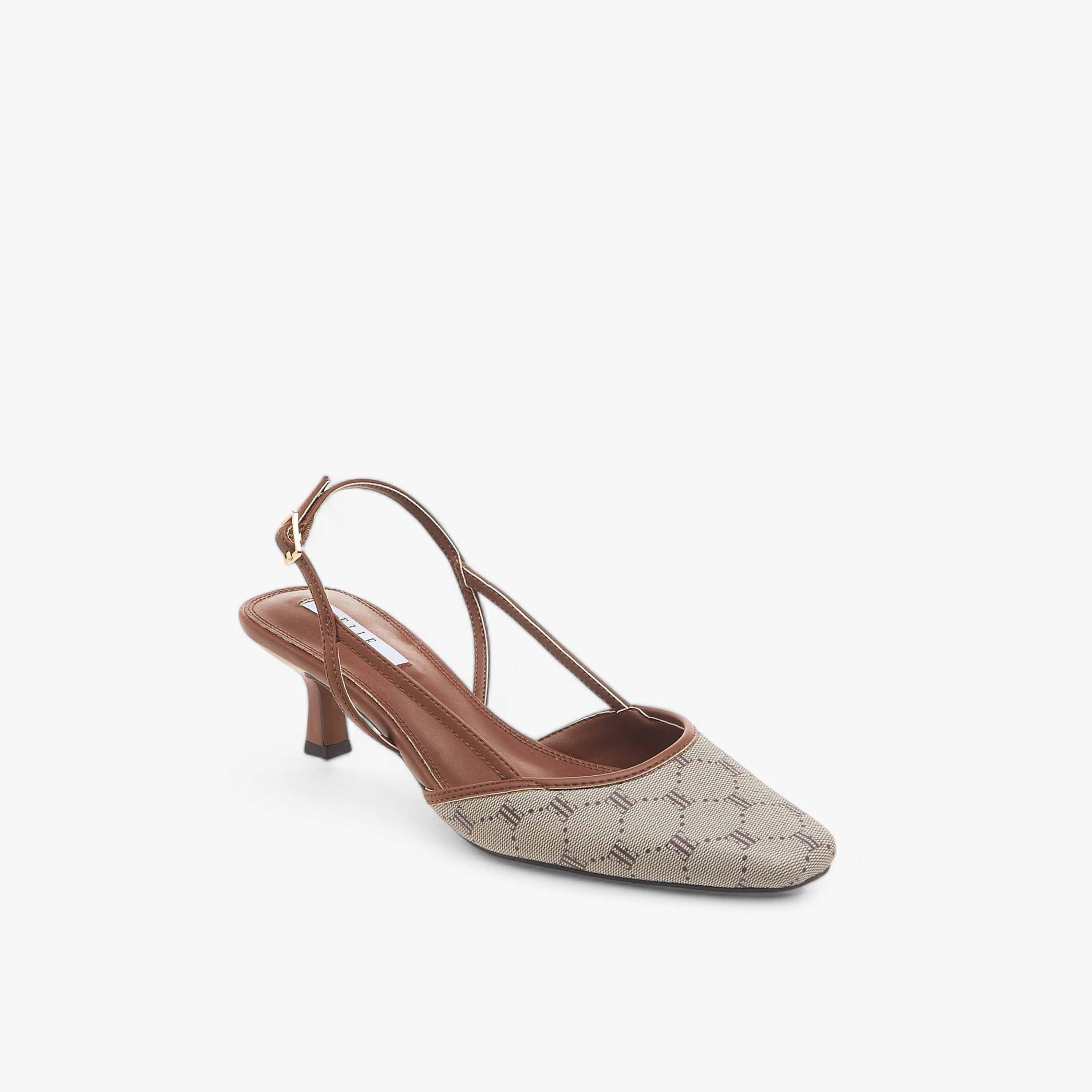 Elle Women's Monogram Print Slingback Shoes with Kitten Heels-women-shoes-sandals-heeled-image-2