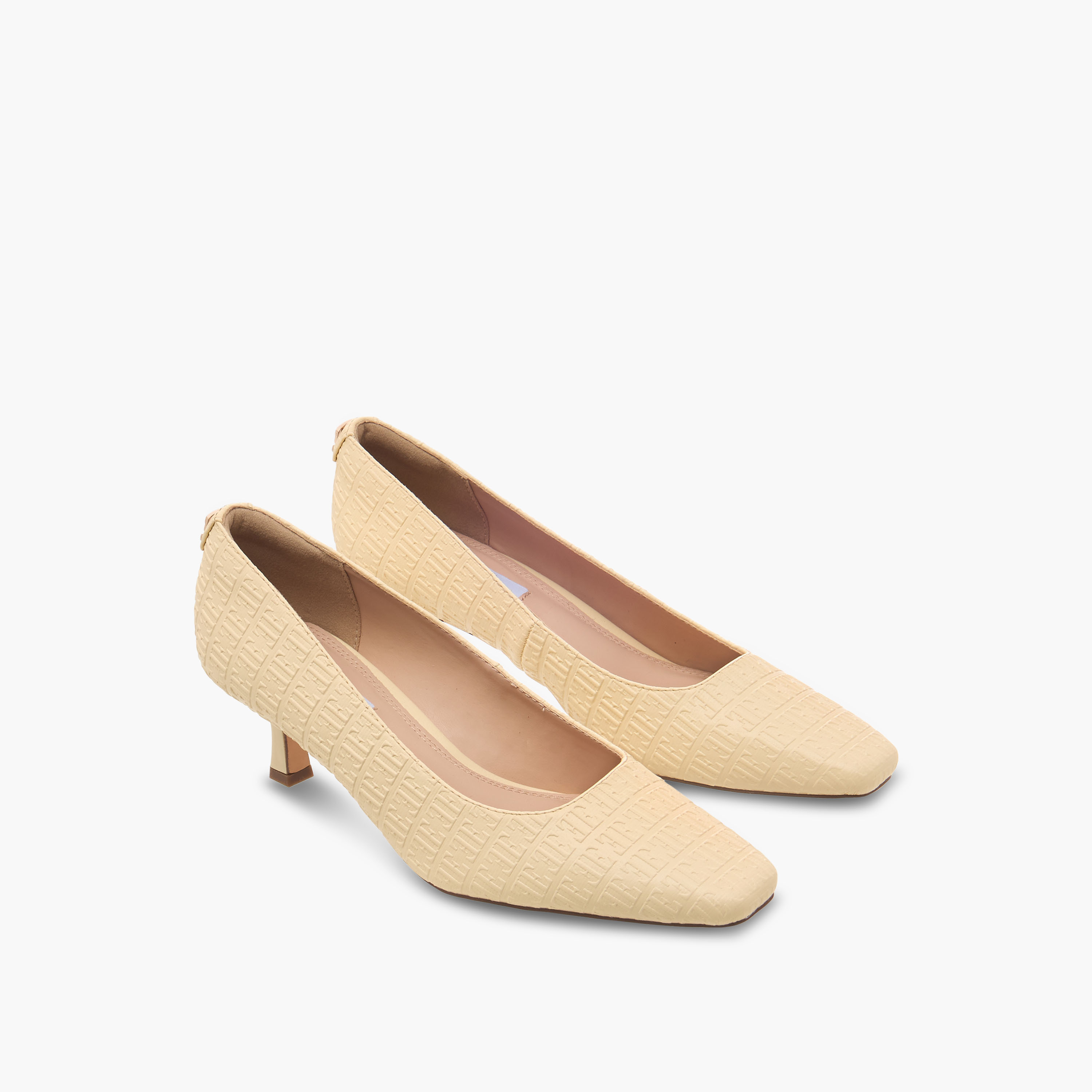 Elle Women Monogram Textured Kitten Heel Pumps-women-shoes-heels-image-1