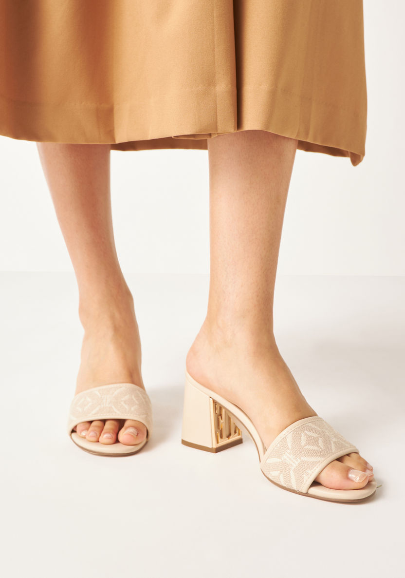 Elle Women's Textured Slip-On Sandals with Block Heels-Women%27s Heel Sandals-image-1