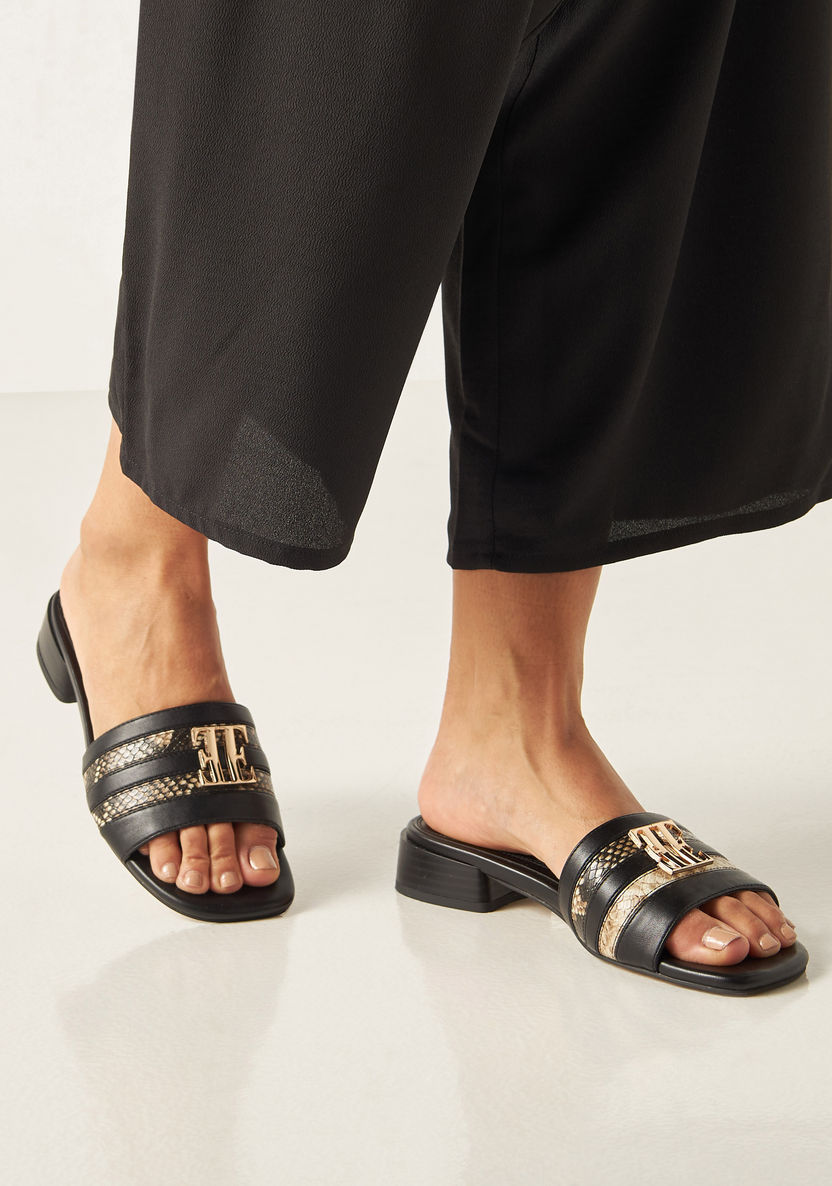 Elle Women's Monogram Accent Slip-On Sandals with Block Heels-Women%27s Heel Sandals-image-1