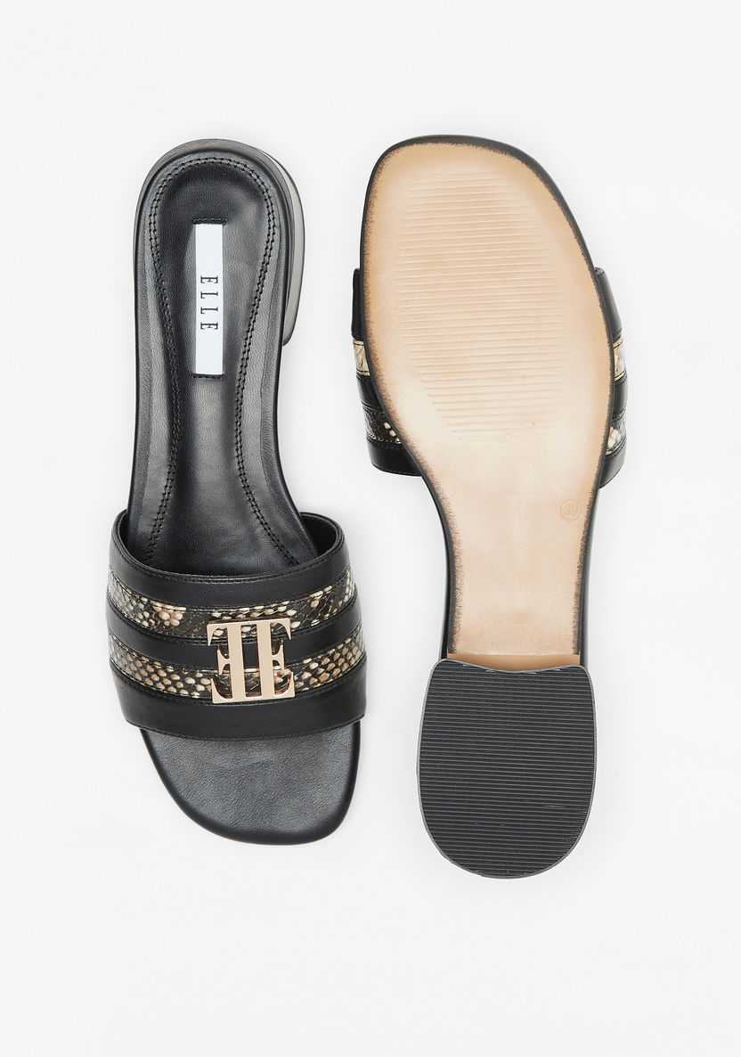 Elle Women's Monogram Accent Slip-On Sandals with Block Heels-Women%27s Heel Sandals-image-4