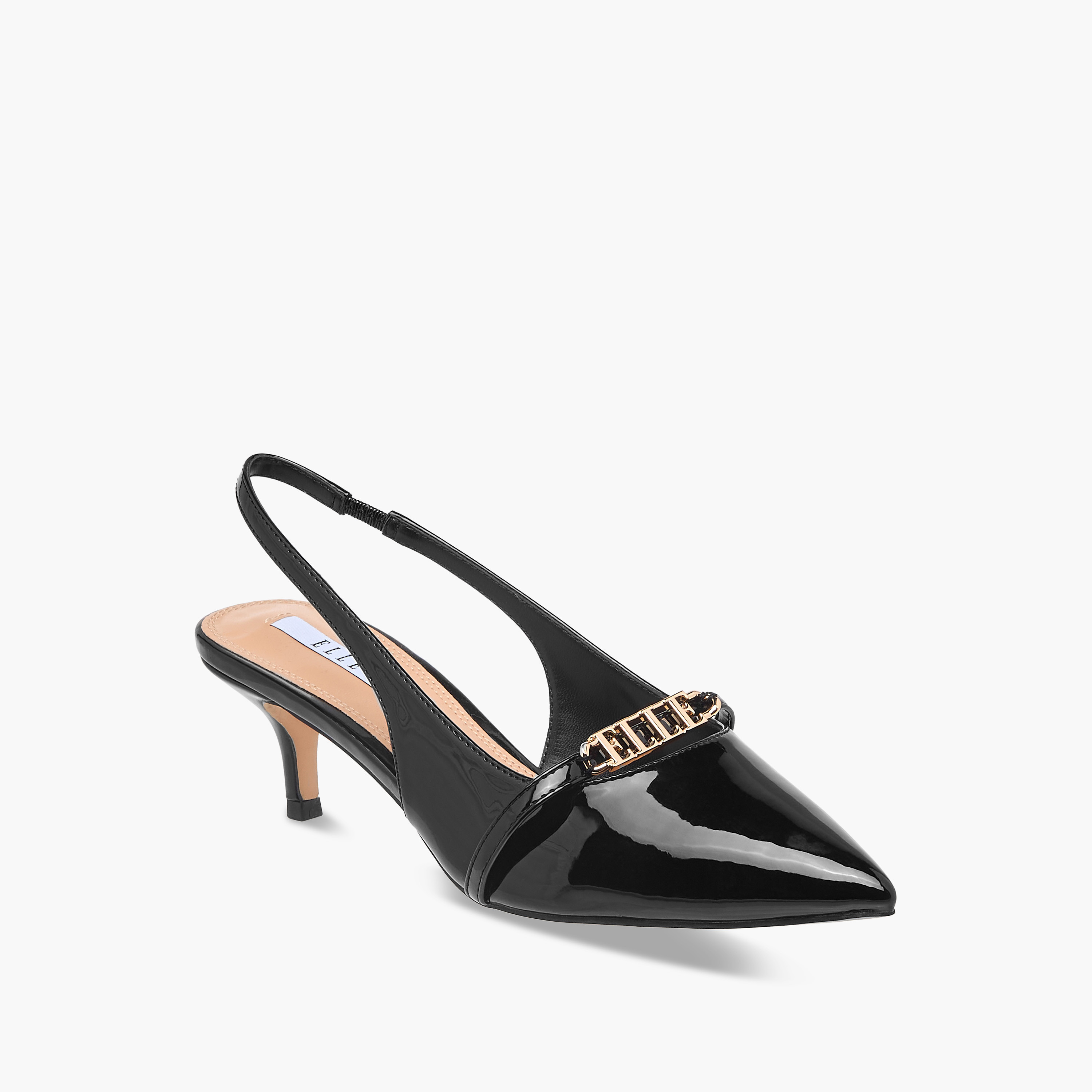 حذاء بحزام خلفي وكعب رفيع وتزيينات شعار للنساء من إيل-women-shoes-sandals-heeled-image-2