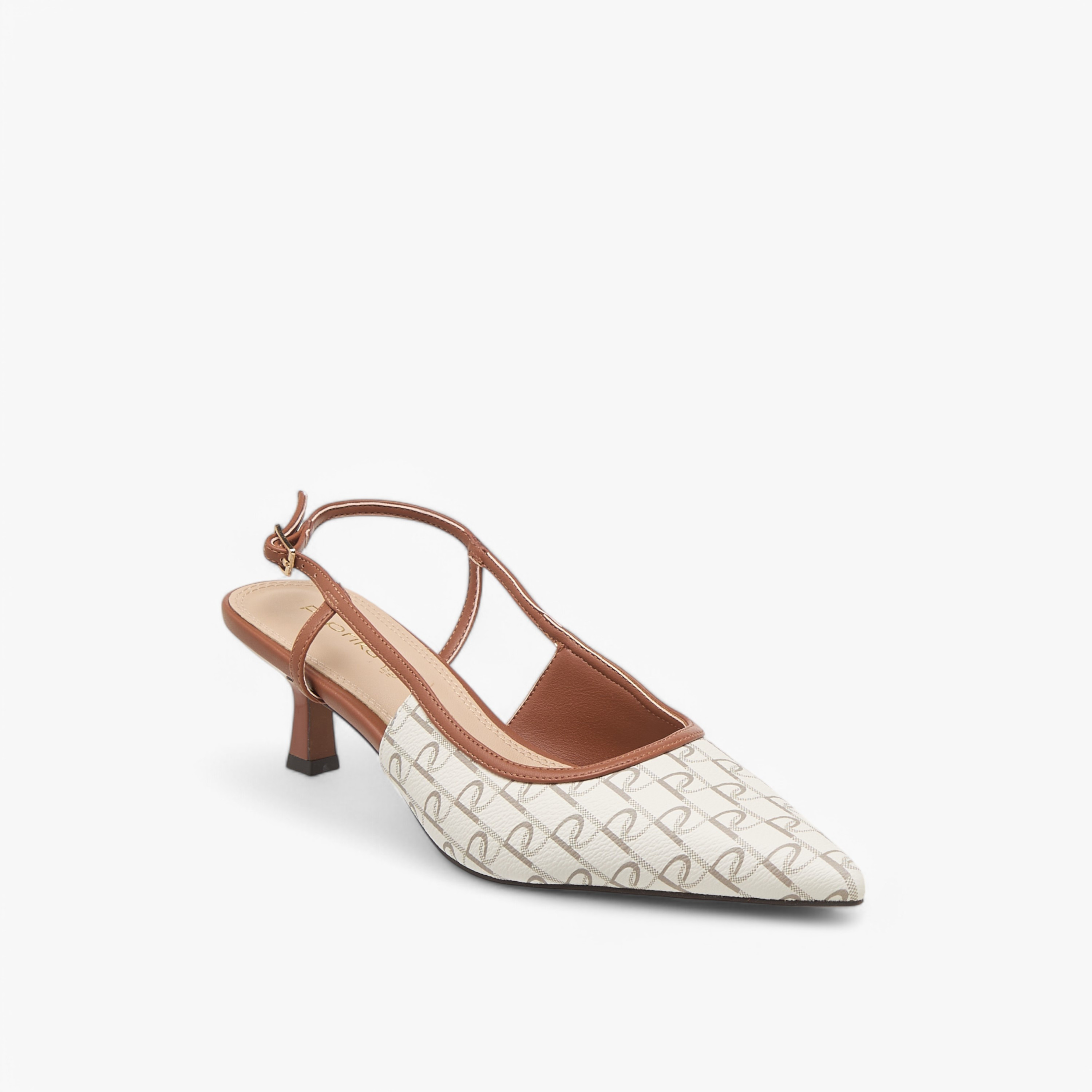 حذاء بحزام خلفي وكعب صغير وإغلاق بإبزيم وطبعات مونوجرام من بابريكا-women-shoes-sandals-heeled-image-2