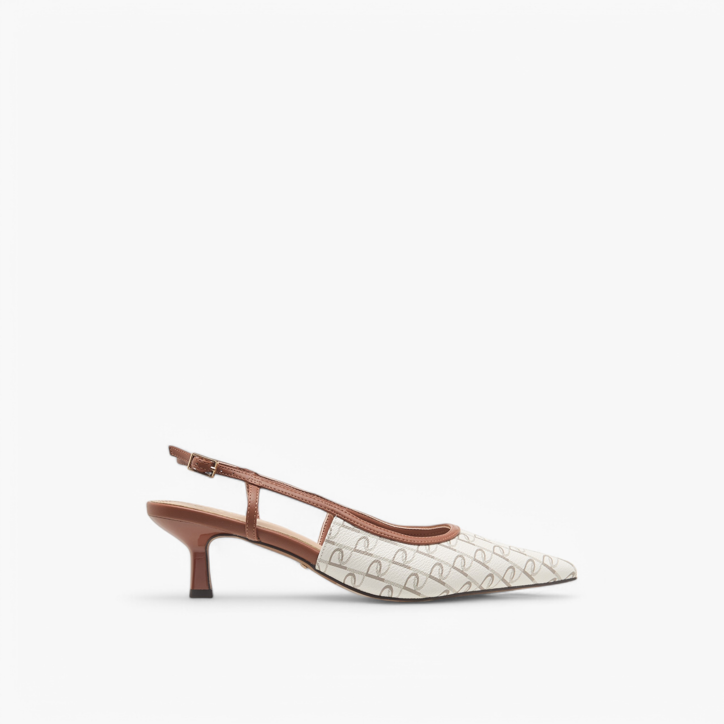 حذاء بحزام خلفي وكعب صغير وإغلاق بإبزيم وطبعات مونوجرام من بابريكا-women-shoes-sandals-heeled-image-3