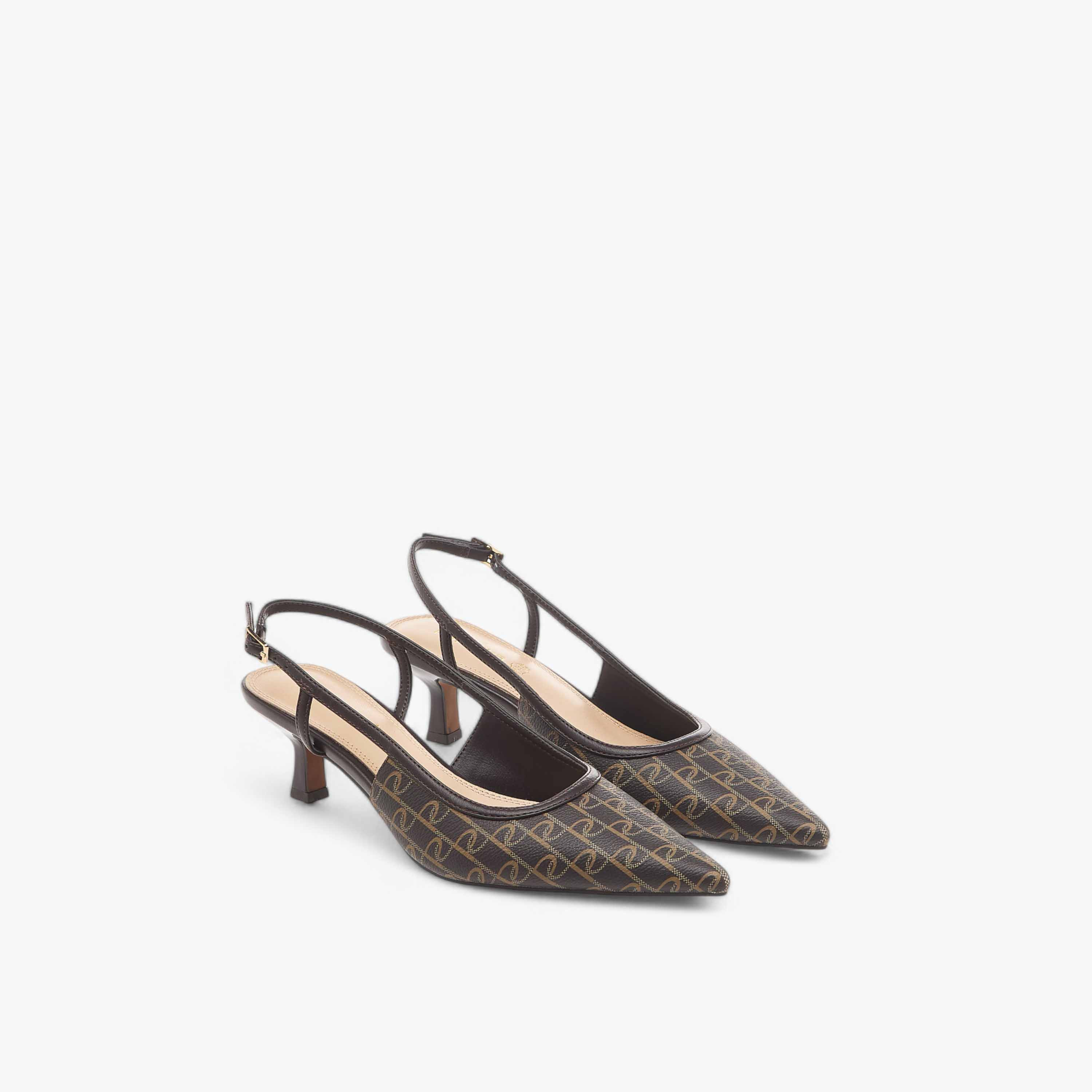Paprika Monogram Print Slingback Shoes with Kitten Heels and Buckle Closure-women-shoes-sandals-heeled-image-1