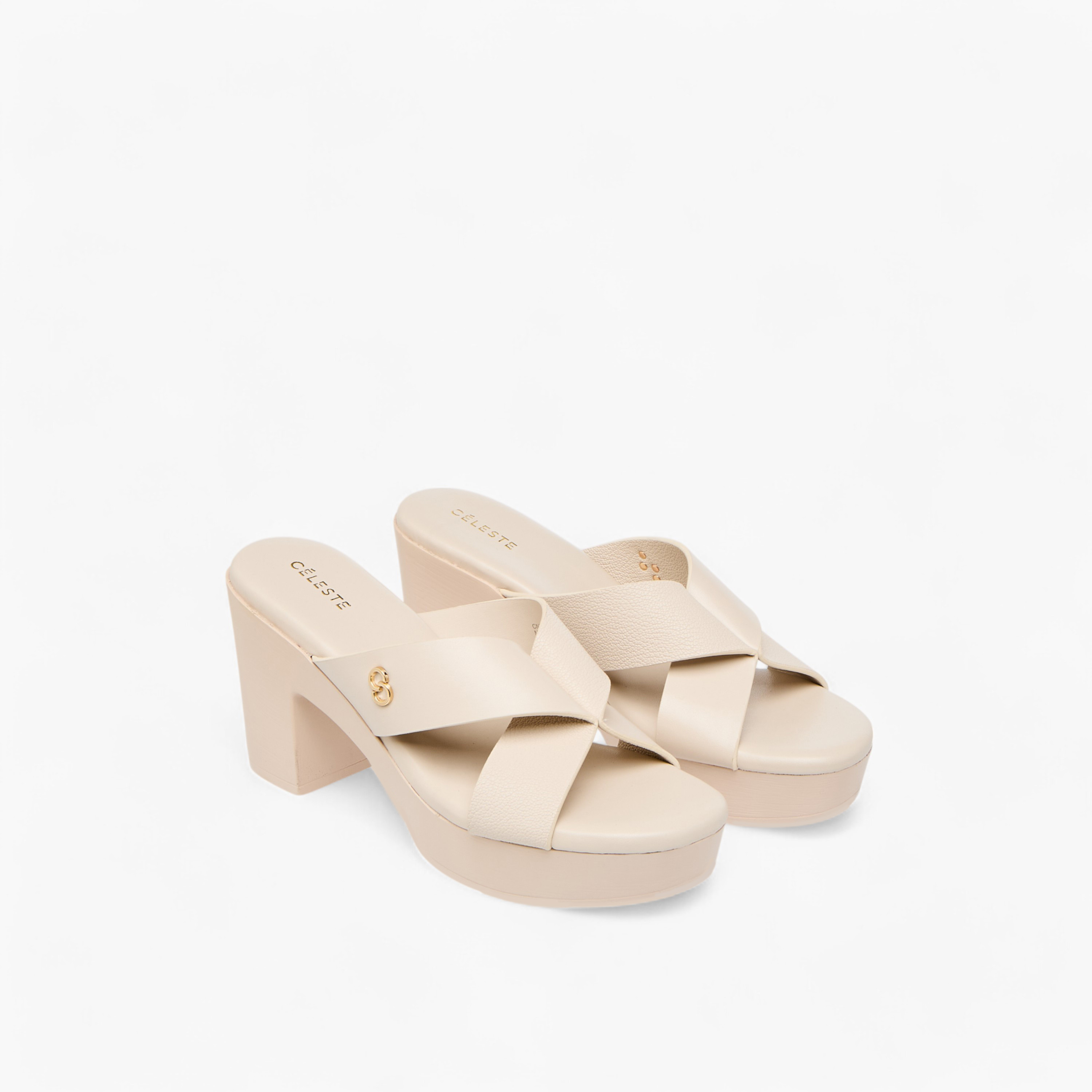 Celeste Women's Logo Accent Slip-On Cross Strap Sandals with Block Heels-women-shoes-sandals-heeled-image-1