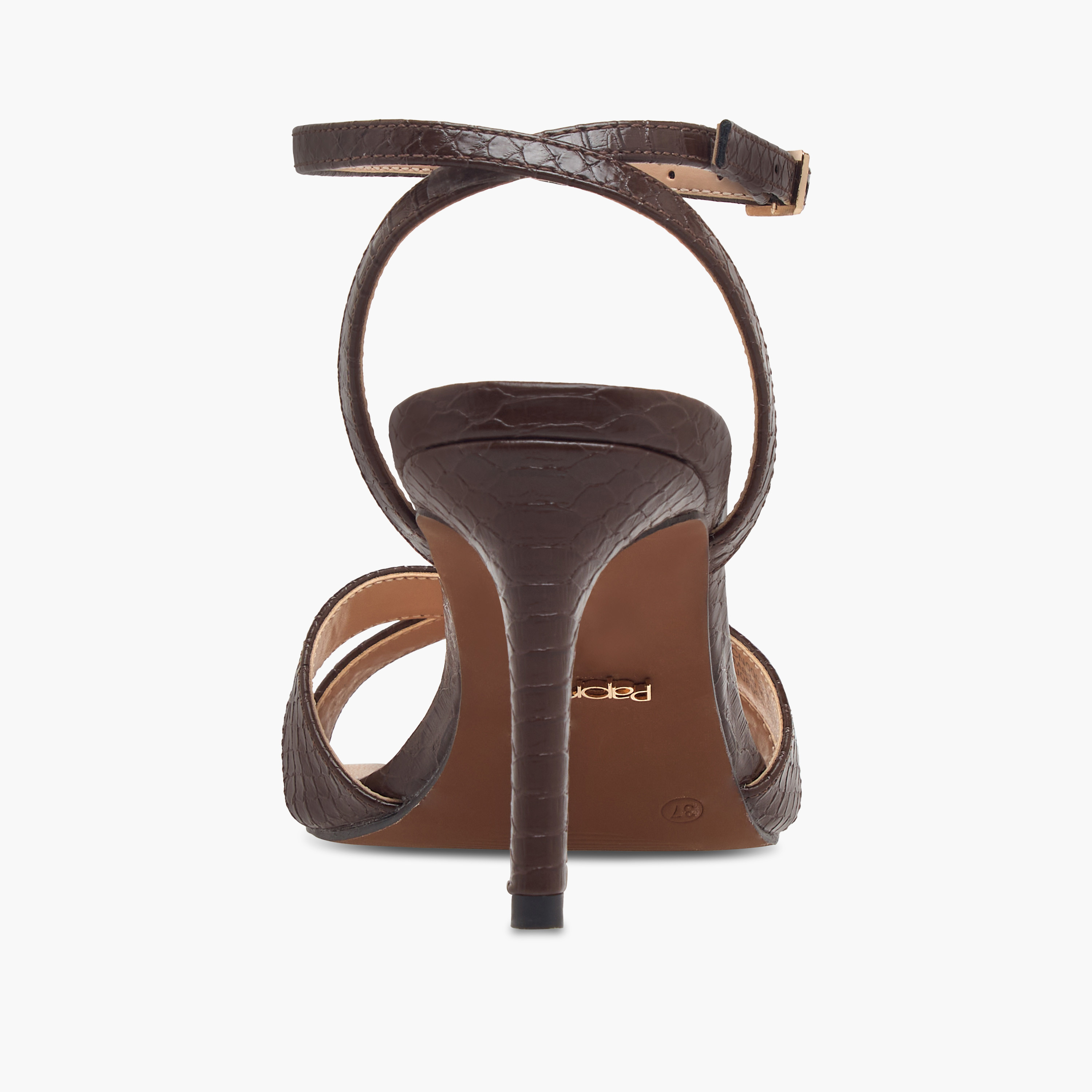 Paprika Animal Textured Cross Strap Sandals with Buckle Closure and Stiletto Heels-women-shoes-sandals-heeled-image-5