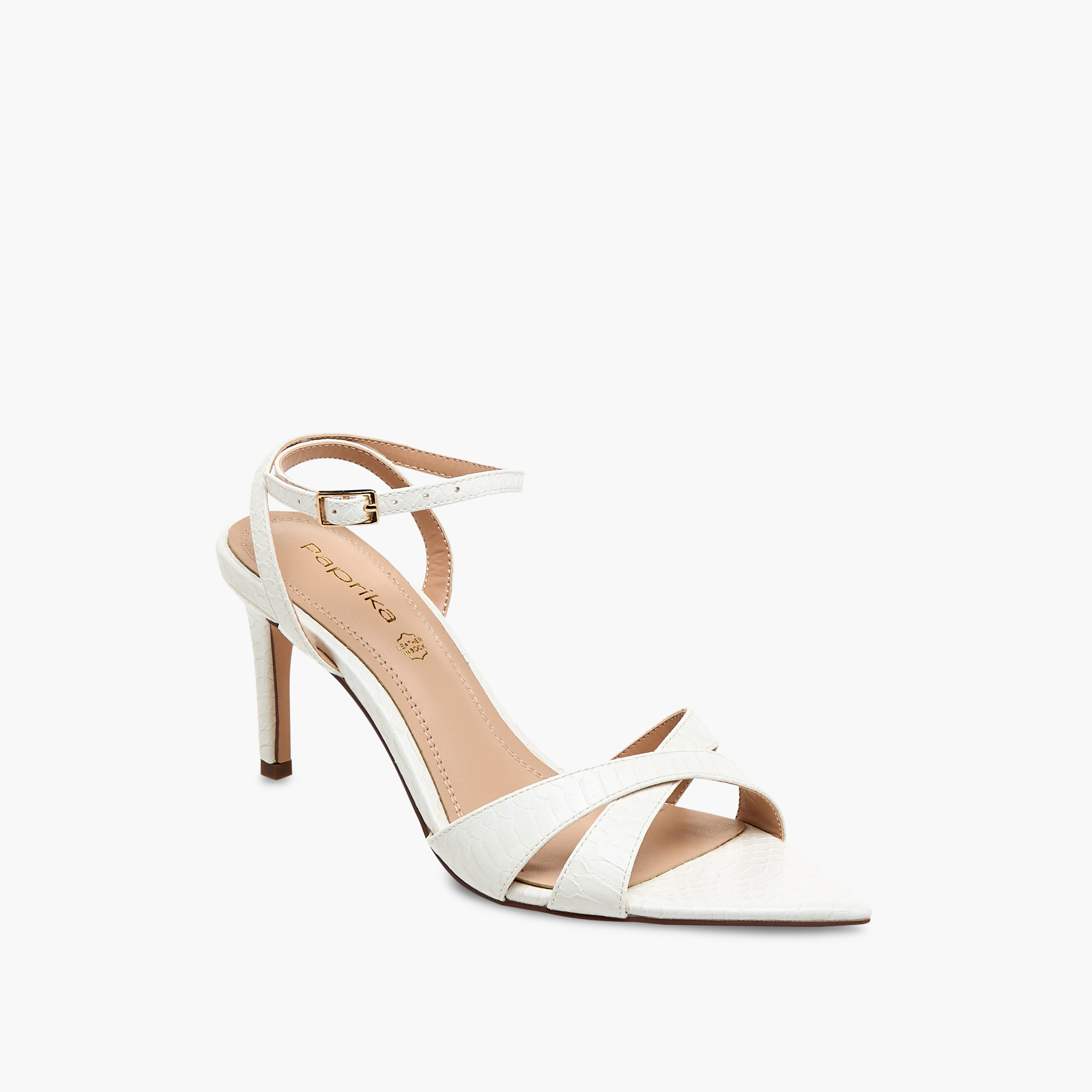 Paprika Animal Textured Cross Strap Sandals with Buckle Closure and Stiletto Heels-women-shoes-sandals-heeled-image-2