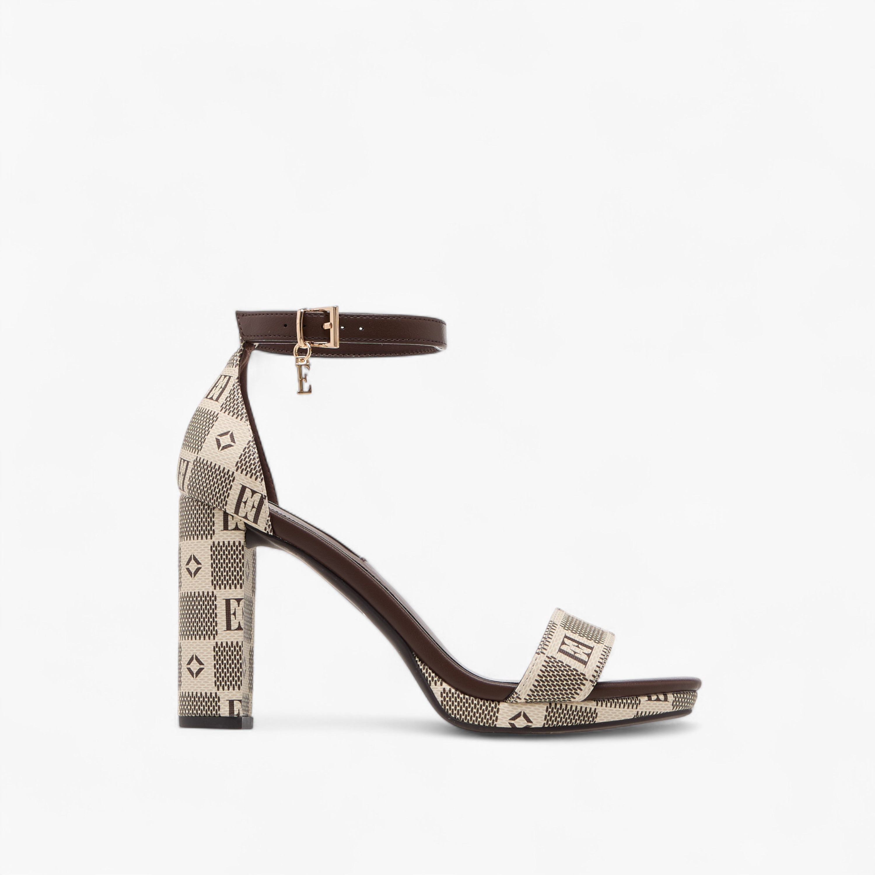 Elle Women's Monogram Print Sandals with Buckle Closure and Block Heels-women-shoes-heels-image-3