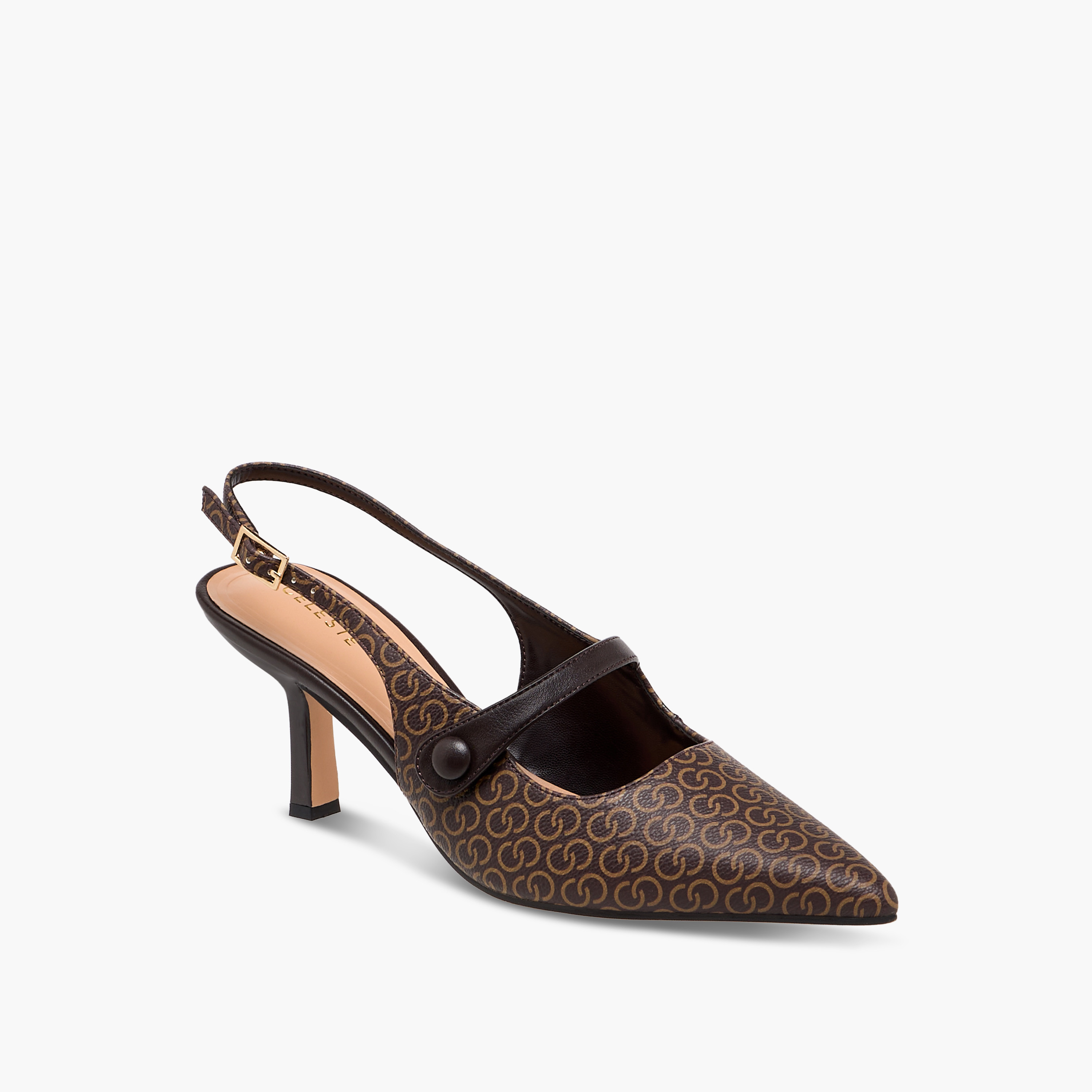 Celeste Women's Monogram Print Pointed Toe Shoes with Buckle Closure-women-shoes-heels-image-2